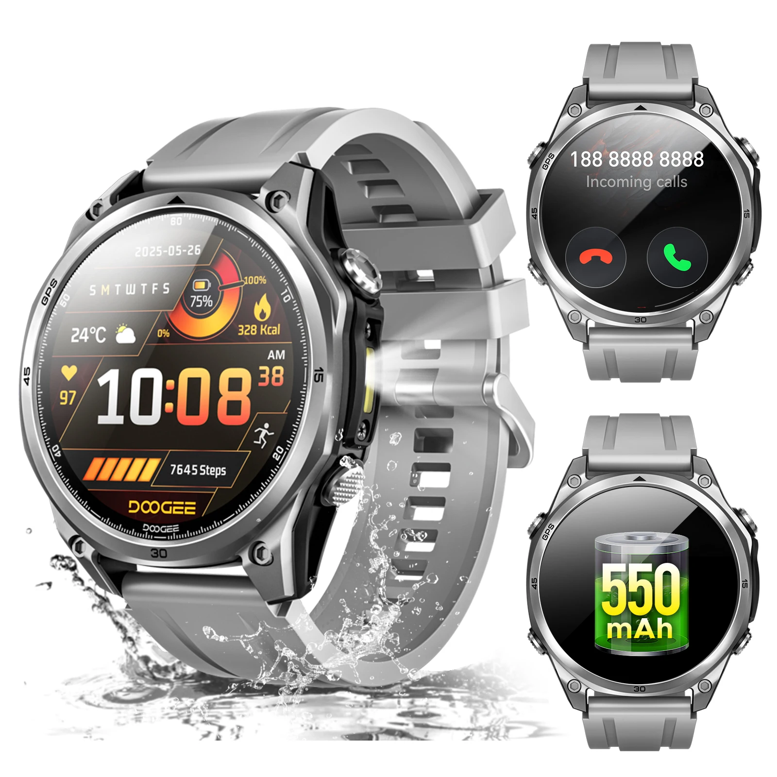 Smartwatch DOOGEE Anywise W1 Wodoodporny Ekran AMOLED 1,43'' GPS Śledzenie Ruchu Pomiar Tętna Detekcja SpO2 Połączenia Bluetooth