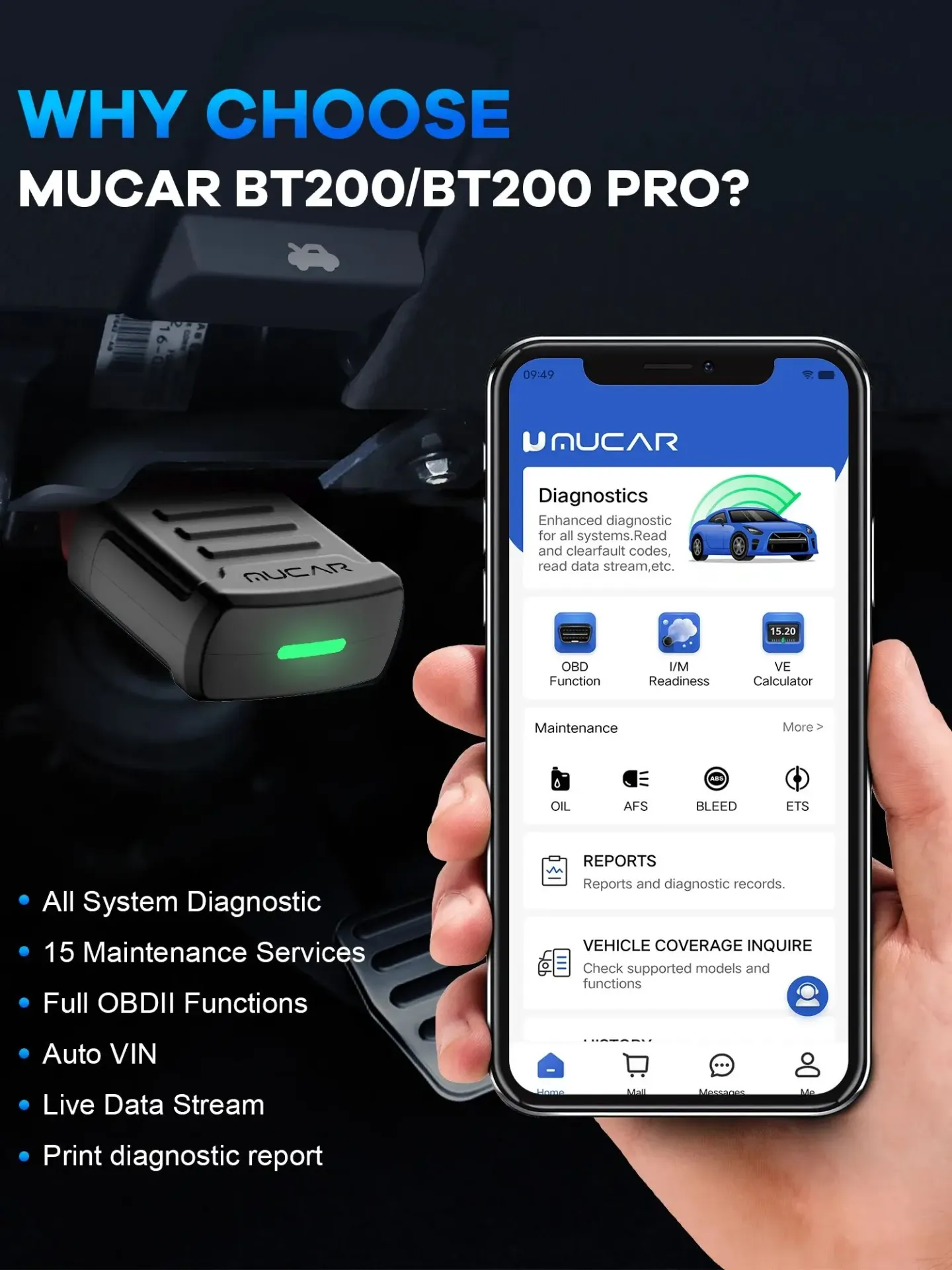 MUCAR BT200/BT200 Pro narzędzie diagnostyczne Bluetooth obd2 pełny układ diagnostyka oleju SAS 15 resetuj skaner obd 2 dla wszystkich czytników kodów samochodowych