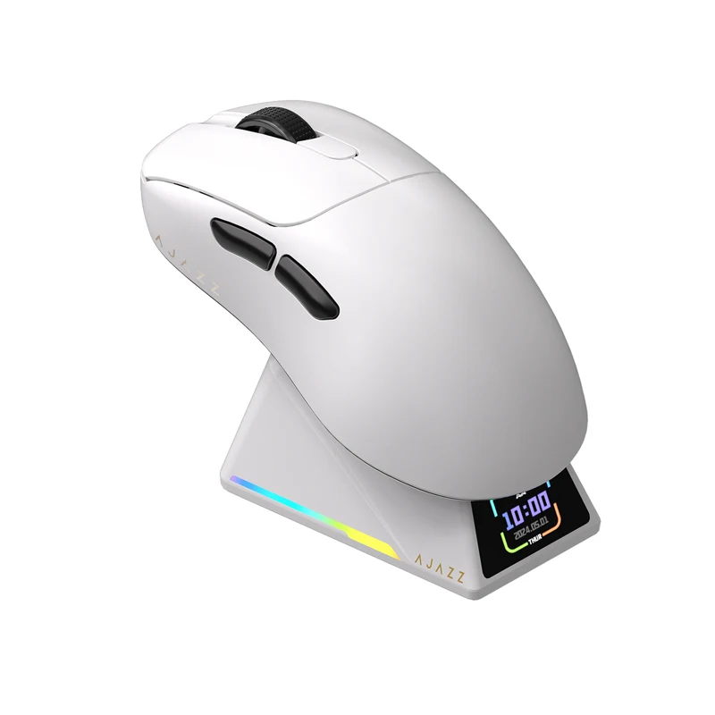 Mysz gamingowa AJAZZ AJ179 APEX z kolorowym ekranem, dokującą stacją ładującą, ładowaniem magnetycznym, wysoką częstotliwością 8000Hz, trybem trójmodowym (PAW3950), dla praworęcznych użytkowników.