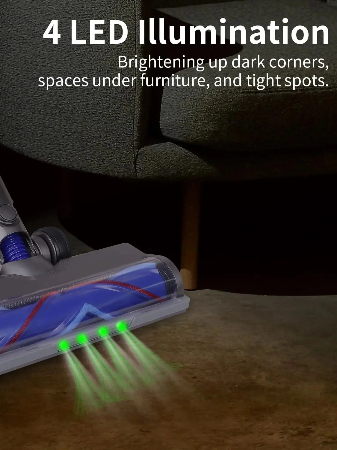 Głowica odkurzacza do Dyson V7 V8 V10 V11 V15 z zielonym światłem LED i szczotką walcową Części zamienne