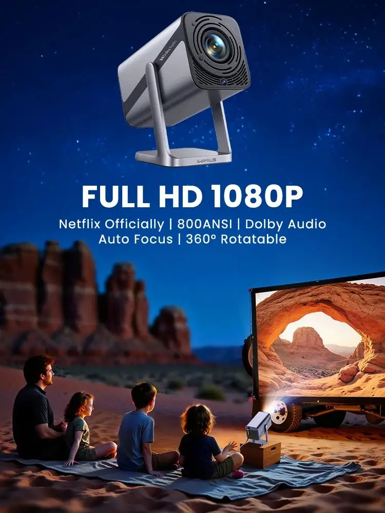 Oficjalny projektor Wimius 4k Netflix 800ANSI Auto Focus/Keystone FHD 1080p WIFI 6 Bluetooth5.2 Dolby 360 ° Obrotowy kino domowe