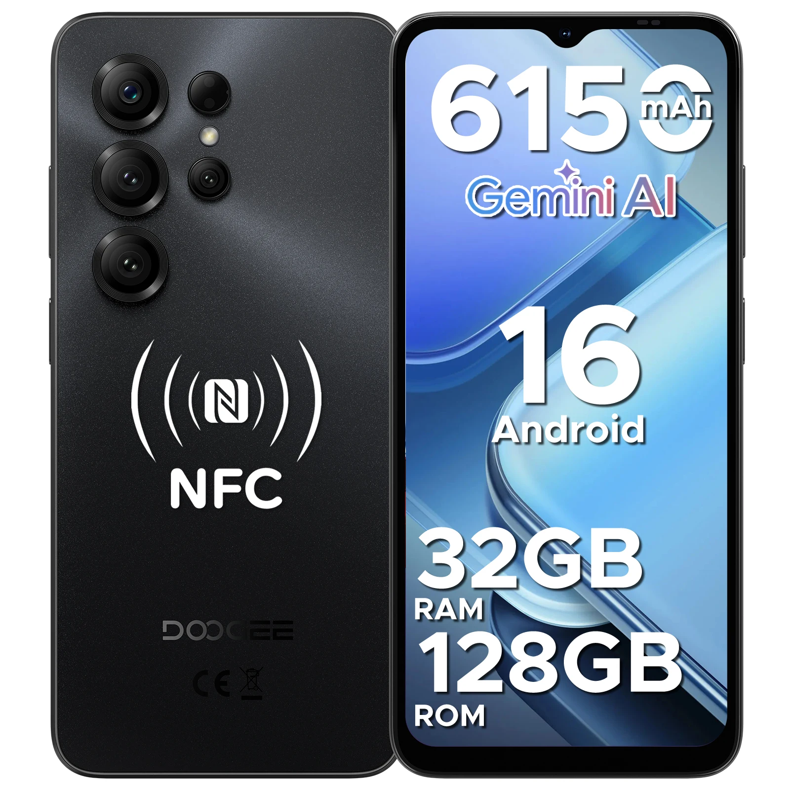 Smartfon DOOGEE Note56X Pro Android 16 32GB+128GB Ekran HD+ 6,56 cala Bateria 6150mAh 13MP+8MP Widevine L1 NFC Telefon komórkowy