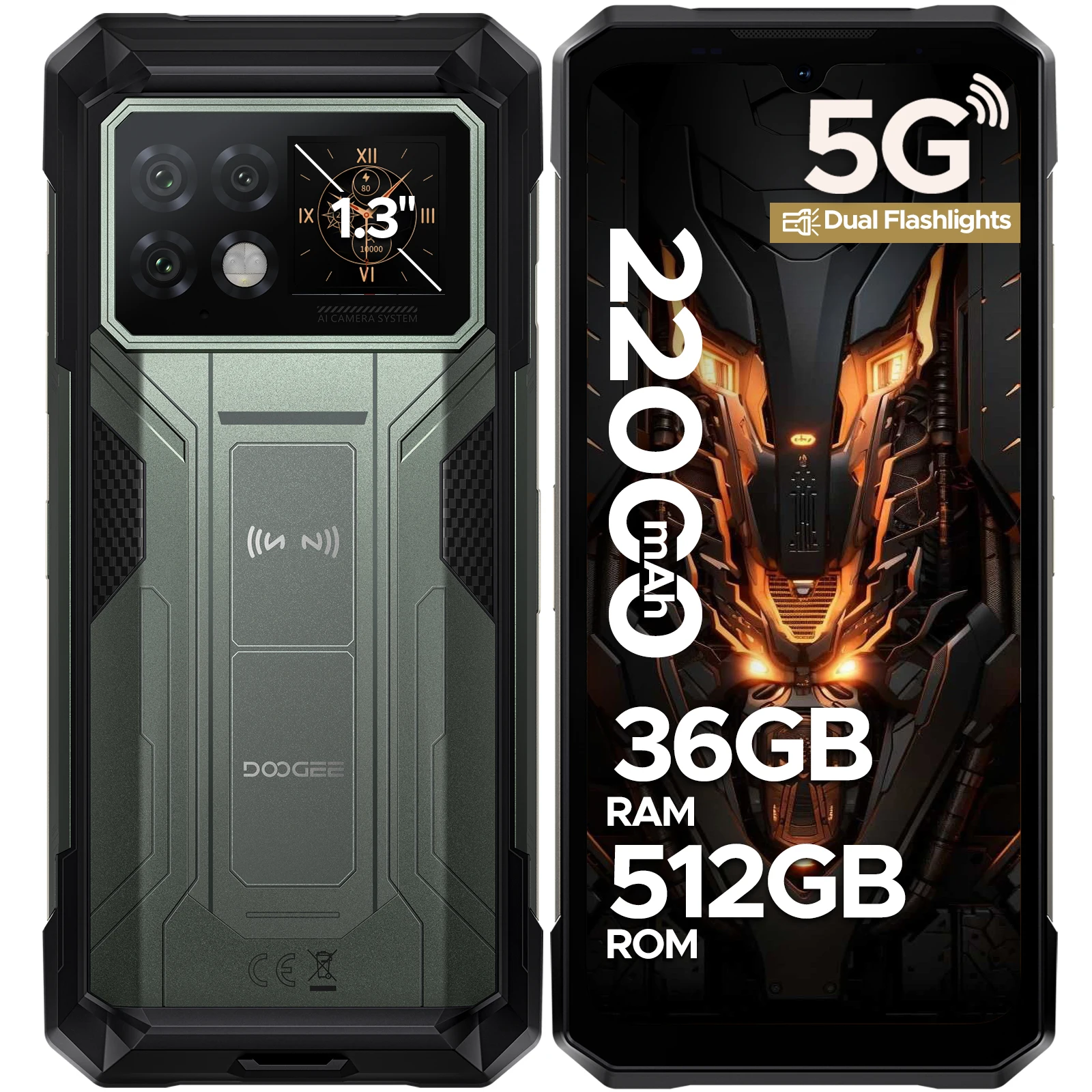 DOOGEE S200 Max Wytrzymały Telefon Komórkowy 36GB+512GB 22000mAh 66W Podwójna Latarka LED 1.32