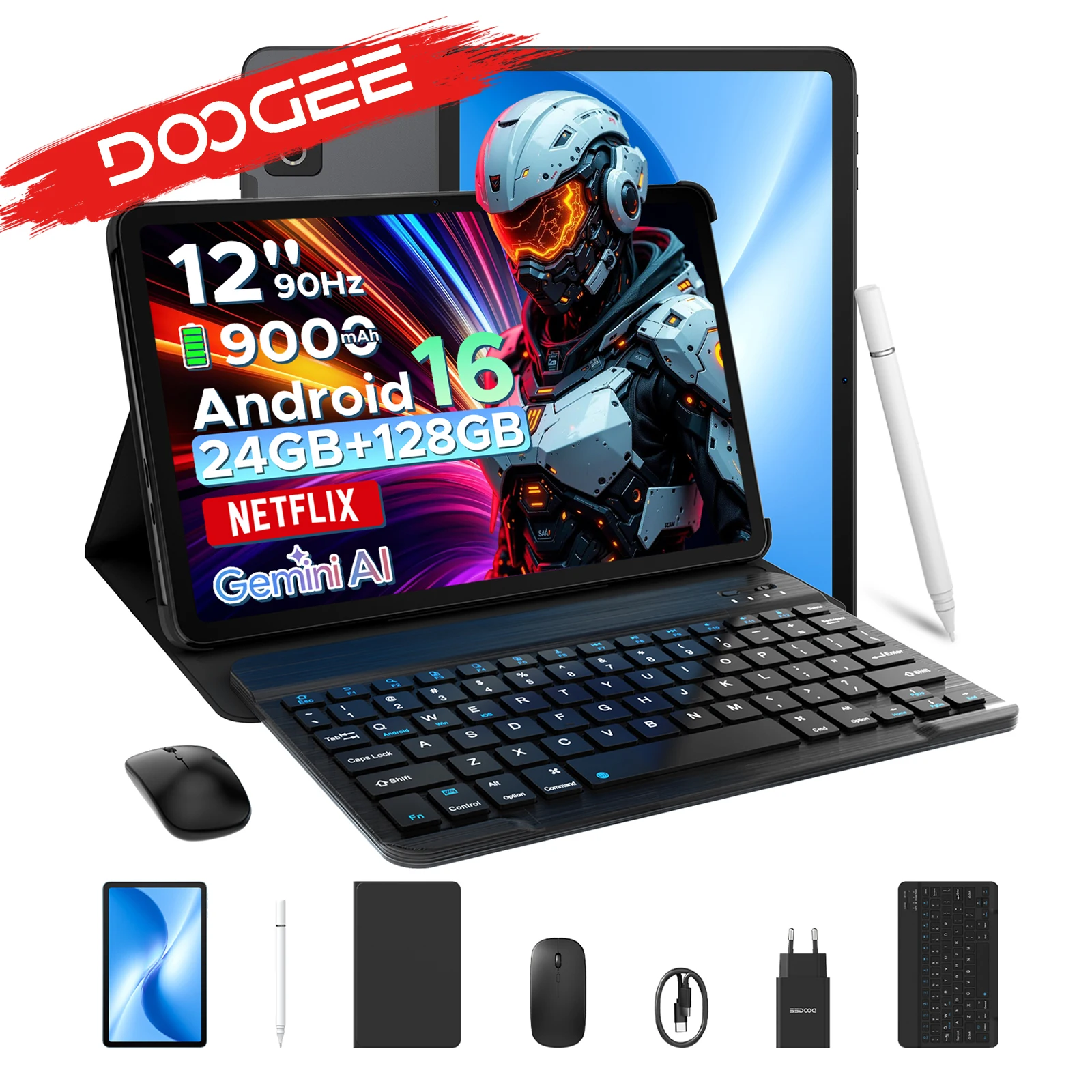 DOOGEE Android 16 U12 2 w 1 Tablet PC 12 cali Gemini AI 24GB (6 + 18) 128GB Bateria mAh Widevine L1 uchwyt Wifi Tablet PC