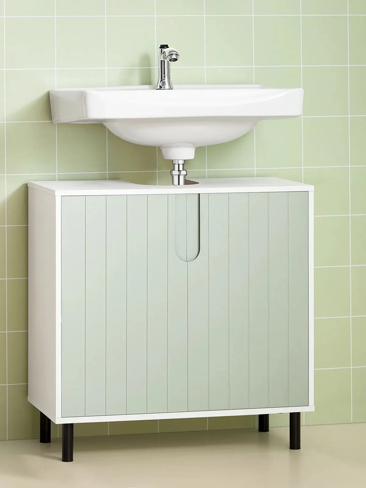 Szafka pod umywalkę SoBuy BZR139-GR szeroka z regulowanym schowkiem, szafka łazienkowa pod umywalkę 60x30x60