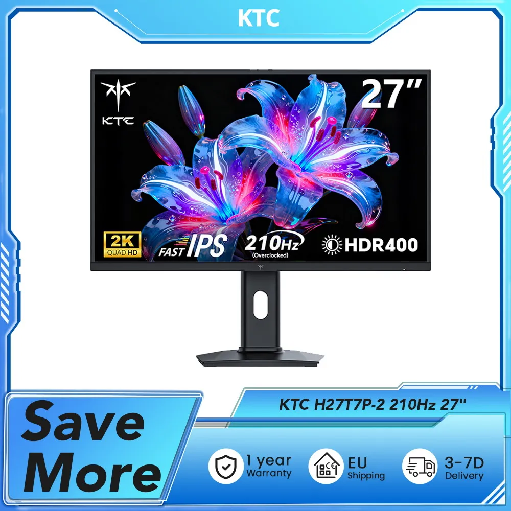 KTC H27T7P-2 Monitor Gamingowy Fast IPS 27 cali 2560×1440 QHD 200Hz Do 210Hz Czas Odpowiedzi 1ms MPRT Zaawansowana Adaptive Sync i HDR400