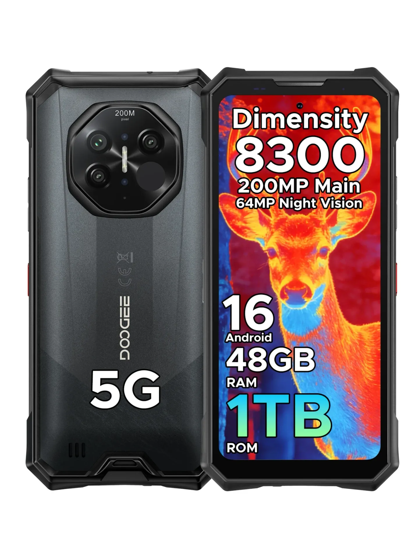 DOOGEE S300 Plus Wytrzymały Telefon Termowizyjny z Termowizją, 48GB+1TB, Dimensity 8300, Bateria 11000mAh, 6.78” FHD+, 200MP, Android 16