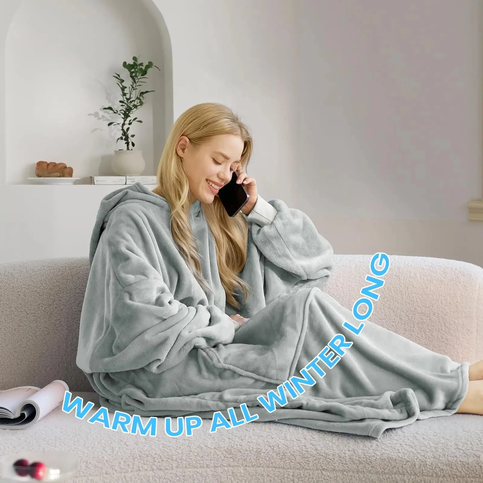Dobry Nite przytulanie koc rękaw z kapturem koc damski sweter Oversized bluzy z kieszeniami flanelowe