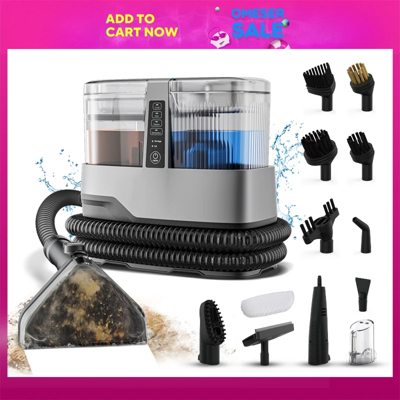 OMESER 1800W 17KPa Parowy Odkurzacz do Dywanów 13 w 1 Wielofunkcyjny Przenośny Urządzenie do Czyszczenia na Sucho i Mokro do Tapicerki i Fotelików Samochodowych