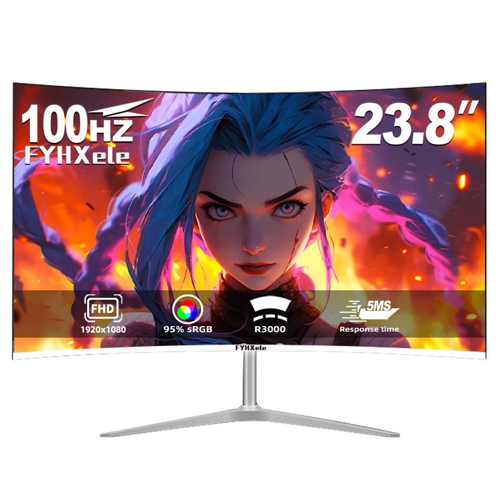 24-calowy zakrzywiony monitor gamingowy 100Hz MVA FHD 1080P, wyświetlacz komputerowy 3000R, HDMI/VGA, DCR, ochrona oczu, VESA 100*100, czas reakcji 2ms 24inch Black