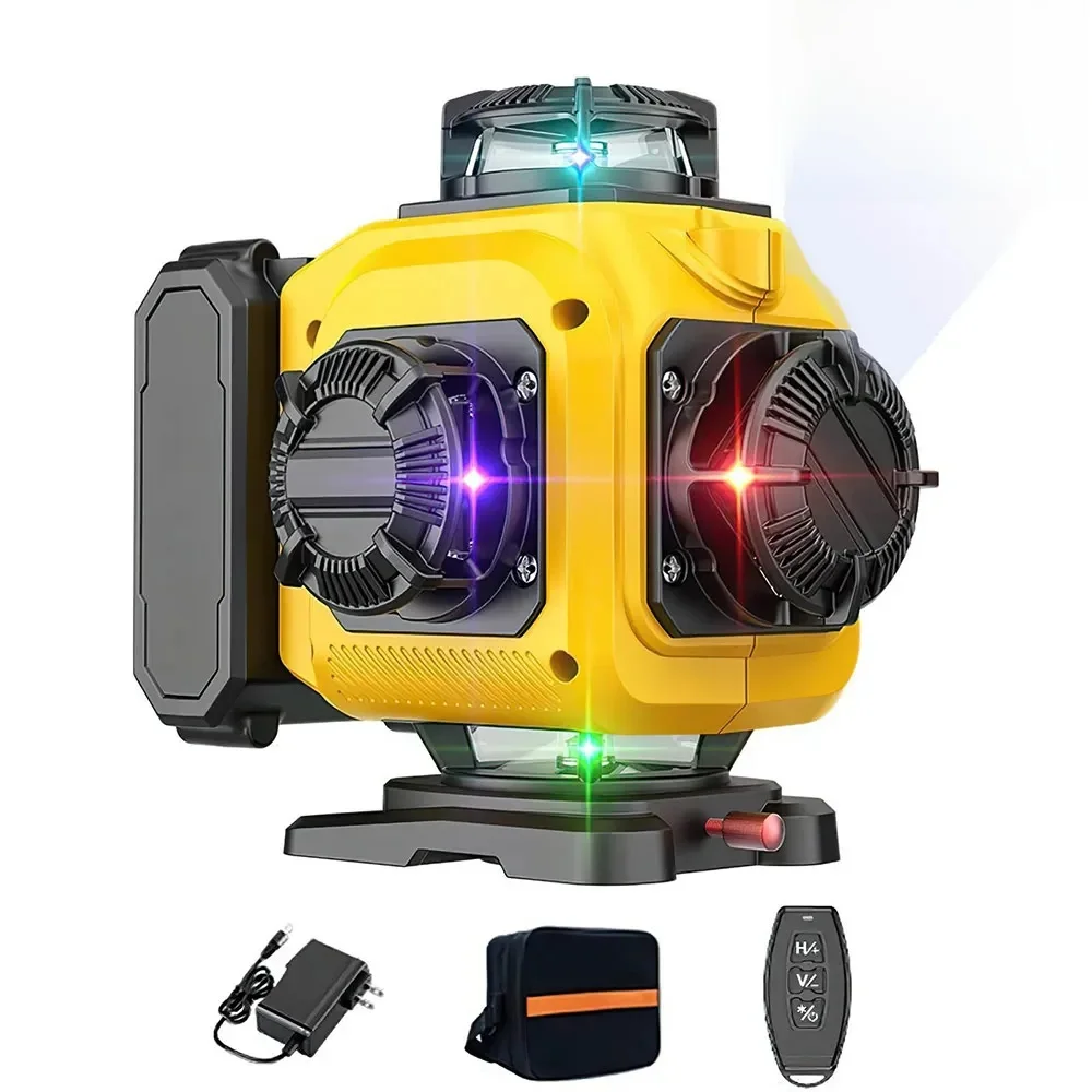 Profesjonalny laserowy poziomica 4D z 16 liniami, automatyczna, 360 stopni ° Poziome i pionowe linie laserowe, poziomice laserowe z wyświetlaczem mocy, zielona wiązka laserowa