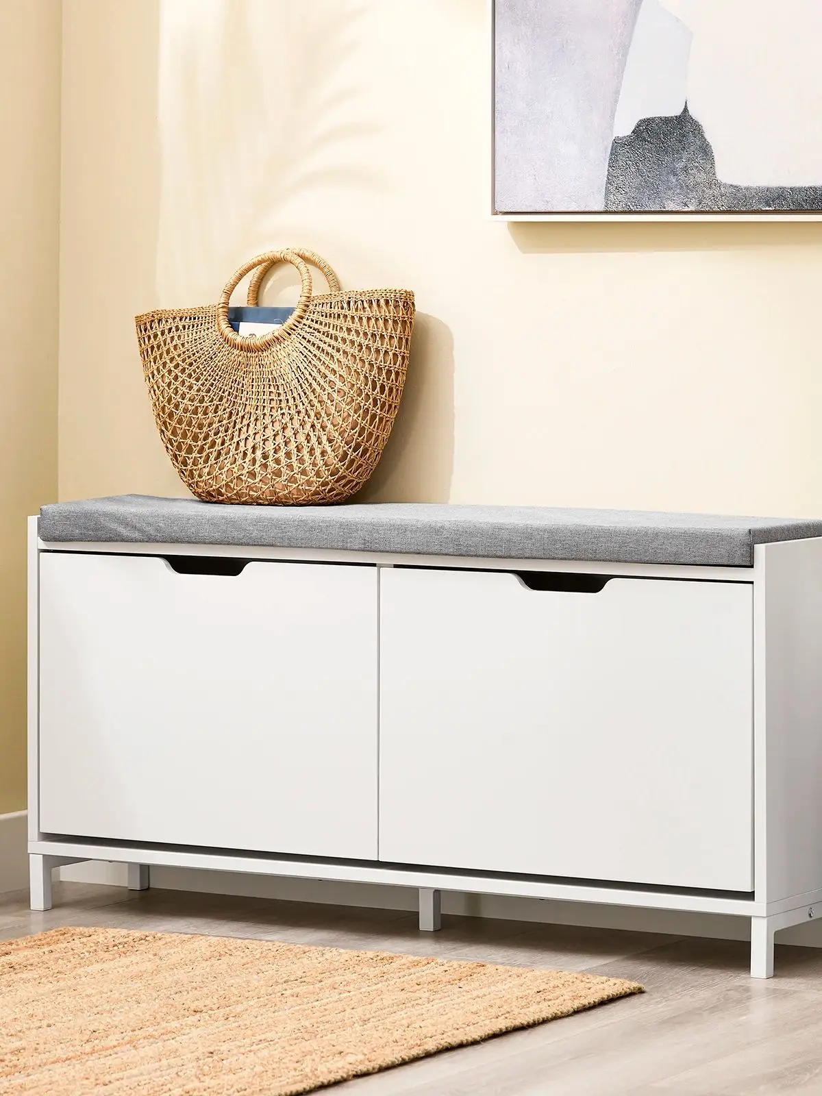 Ławka na buty SoBuy FSR151-L-W z siedziskiem, wąska szafka na buty z miejscem do przechowywania, udźwig 250 kg, MDF i żelazo, 105x52x24 cm