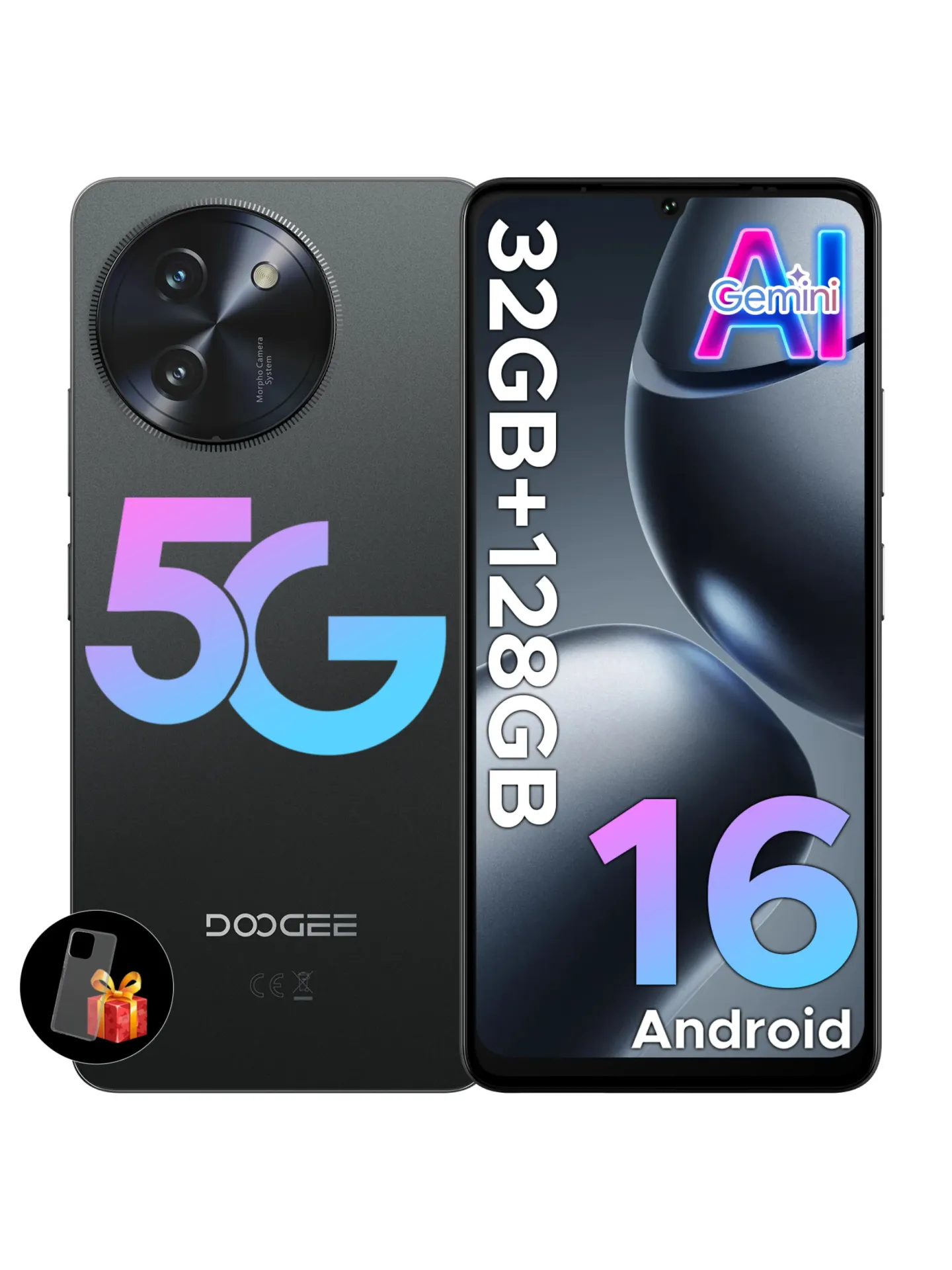Smartfon DOOGEE Note 59 5G 32GB 128GB Duża bateria 6250mAh 6,75 cala 120Hz UNISOC T8200 Octa Core Android 15 Widevine L1 NFC 8GB 128GB Black