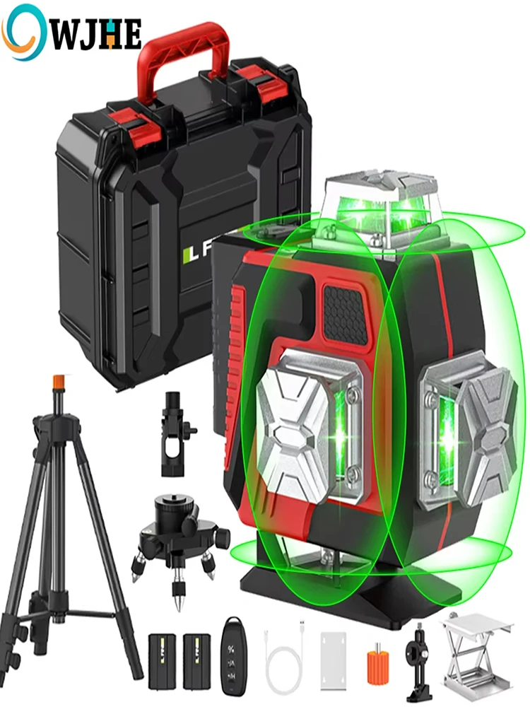 Laserowy poziomica 4D, 16 linii, ABS+PC, krzyżowy laser zielony, poziomica laserowa pozioma i pionowa, laser 520Nm, samopoziomująca, linia laserowa 360 stopni