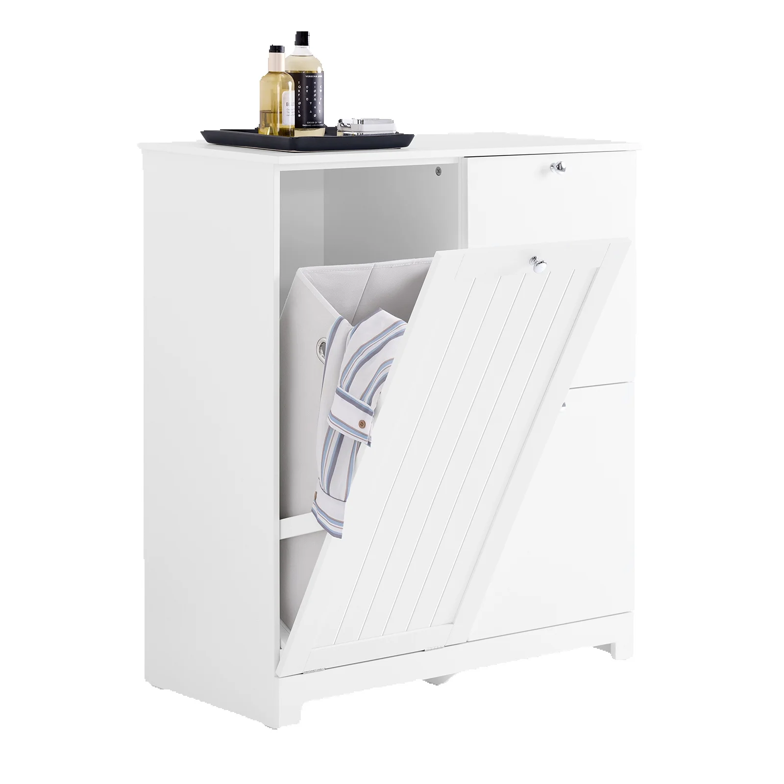 Szafka łazienkowa SoBuy BZR213-W z 3 koszami na pranie, 1 dużym pojemnikiem na pranie i 2 koszami materiałowymi 78x38x90cm