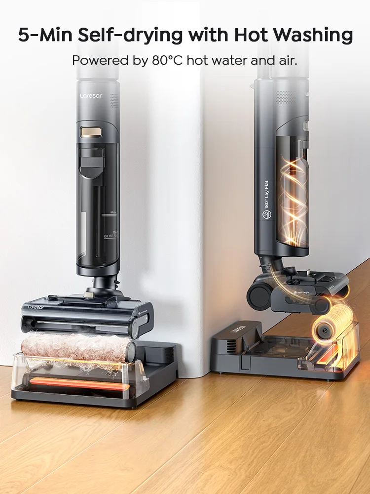 Laresar S7 Pro Bezprzewodowy Odkurzacz Mokro-Sucho, Mop, Czyszczenie Lay-Flat, 5 Min Szybkie Suszenie, Samoczyszczenie 80°C, Ssanie 19000 Pa, Anti-Splątanie, 50 Min Czas Pracy, Myjka Podłogowa do Domu