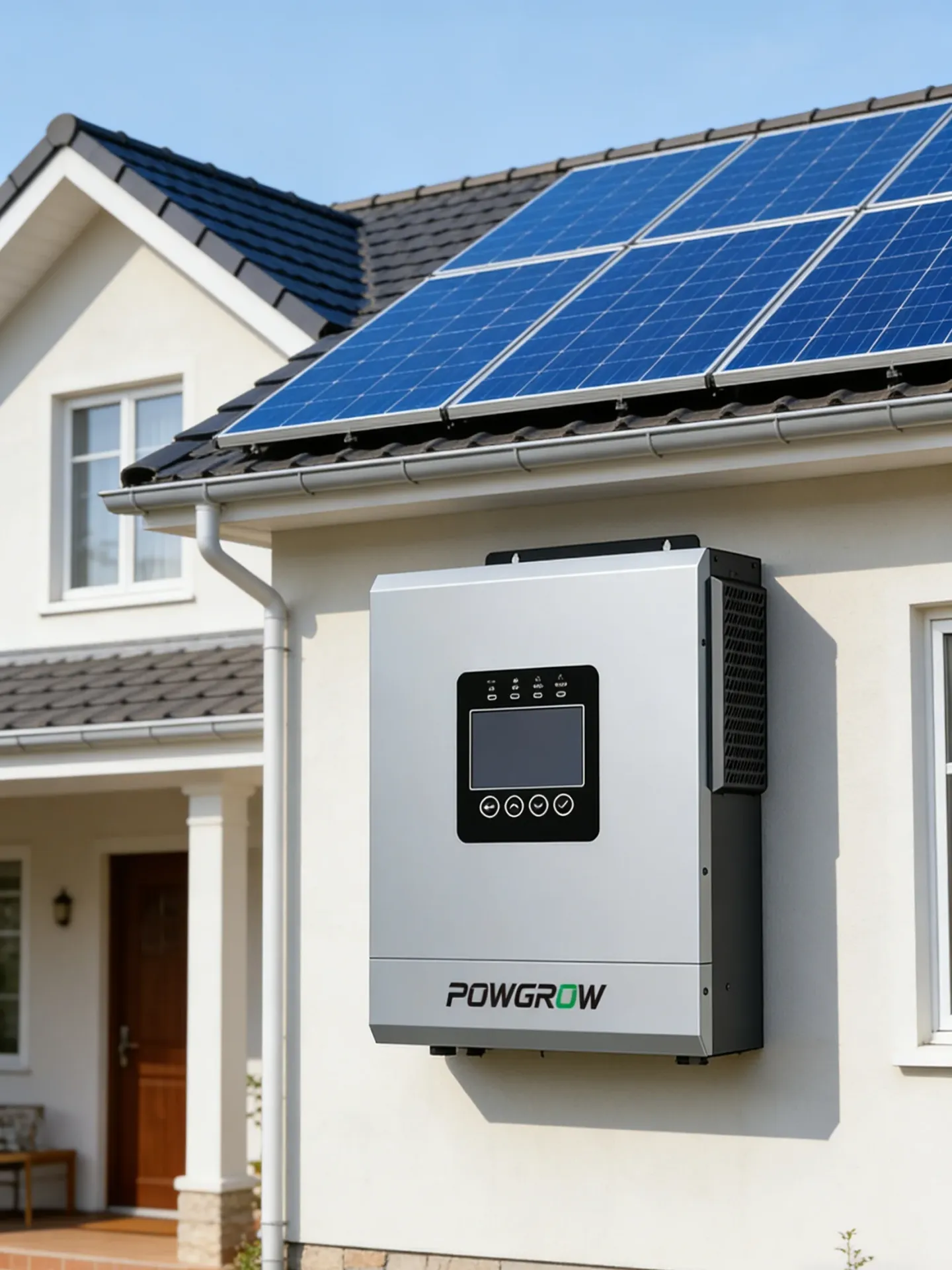 POWGROW 5000W 24V Hybrydowy Inwerter Solarny BMS MPPT 160A WIFI Inwerter z Podwójnym Wyjściem Czysta Sinusoida PV 500V Sieciowy Czysta Sinusoida