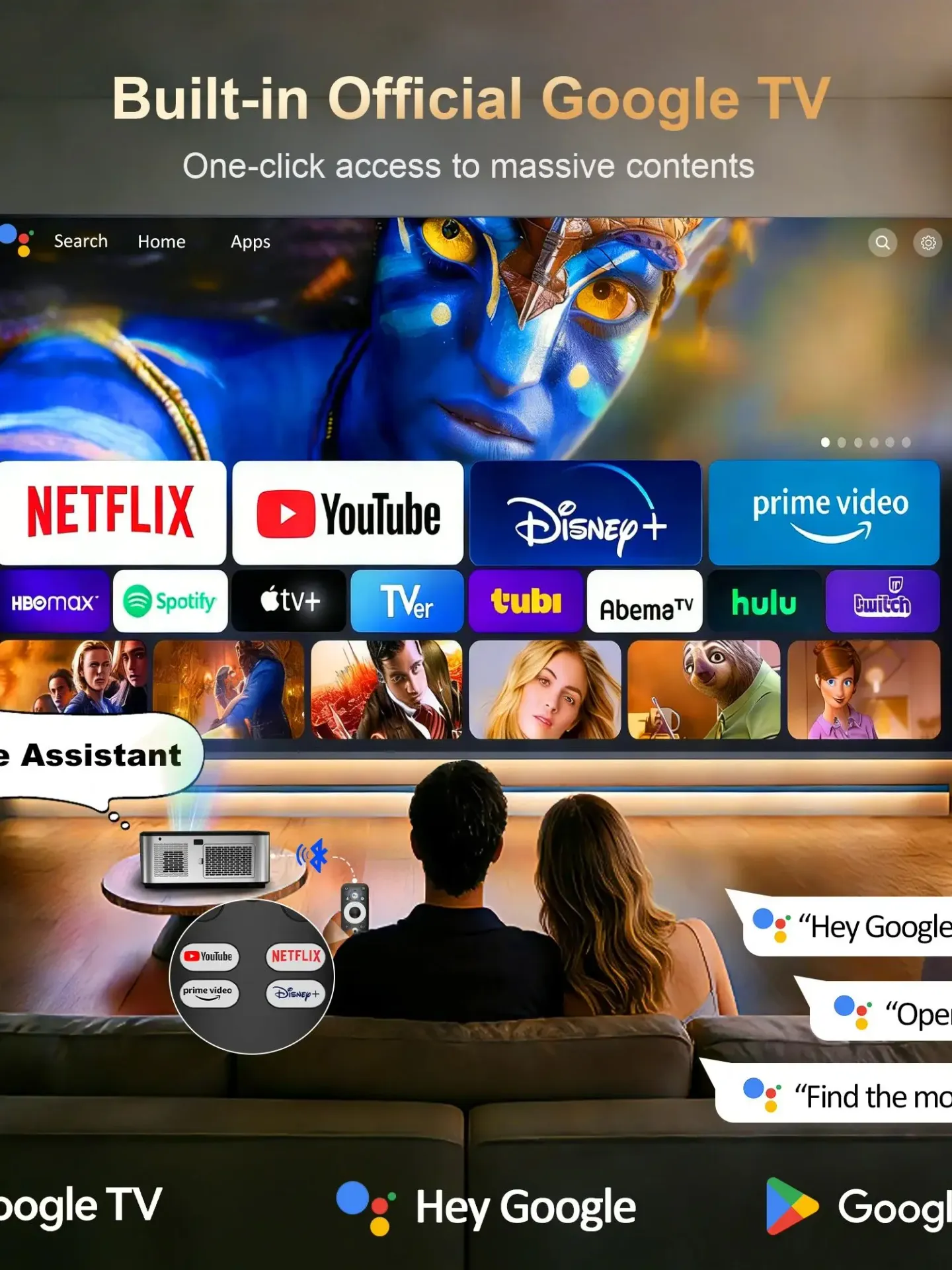 Projektor HORLAT T09MAX Google TV Full HD 1080P Android Beamer 2000ANSI Lumenów WiFi 6 3D Obsługa 4K Inteligentny Projektor Kino Domowe
