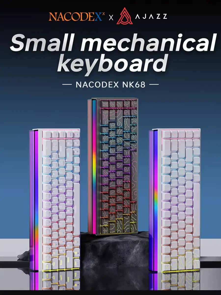 Mechaniczna przewodowa klawiatura gamingowa Ajazz NK68 z pełną obsługą hot-swap, 68 klawiszy, podświetlenie RGB, odpowiednia do biura i gier.