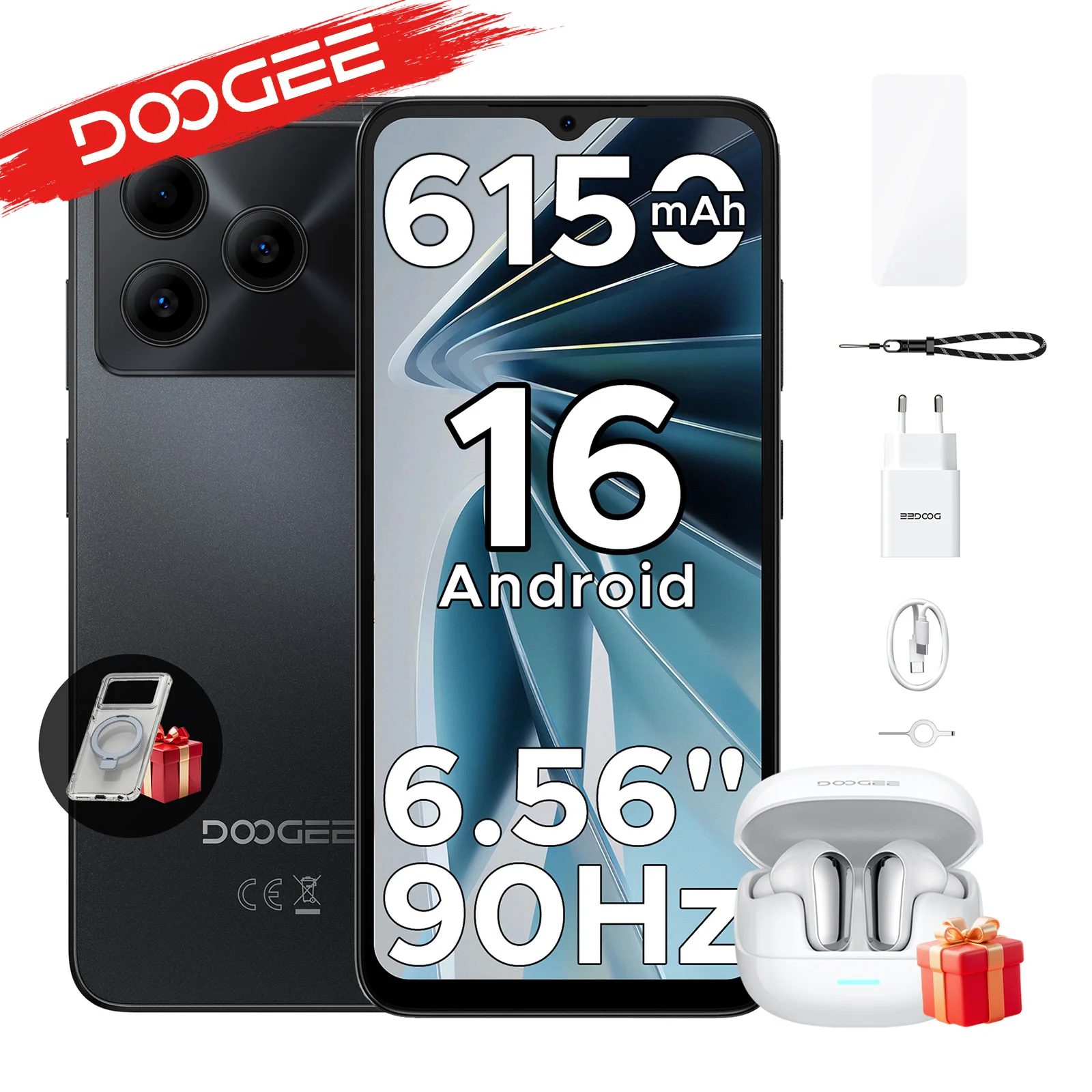 DOOGEE Note 56 VIP Edition Najnowszy smartfon z systemem Android, 16 6.56-calowych ekranów, bateria 6150mAh, 24GB RAM (3+21), 64GB ROM, telefon komórkowy