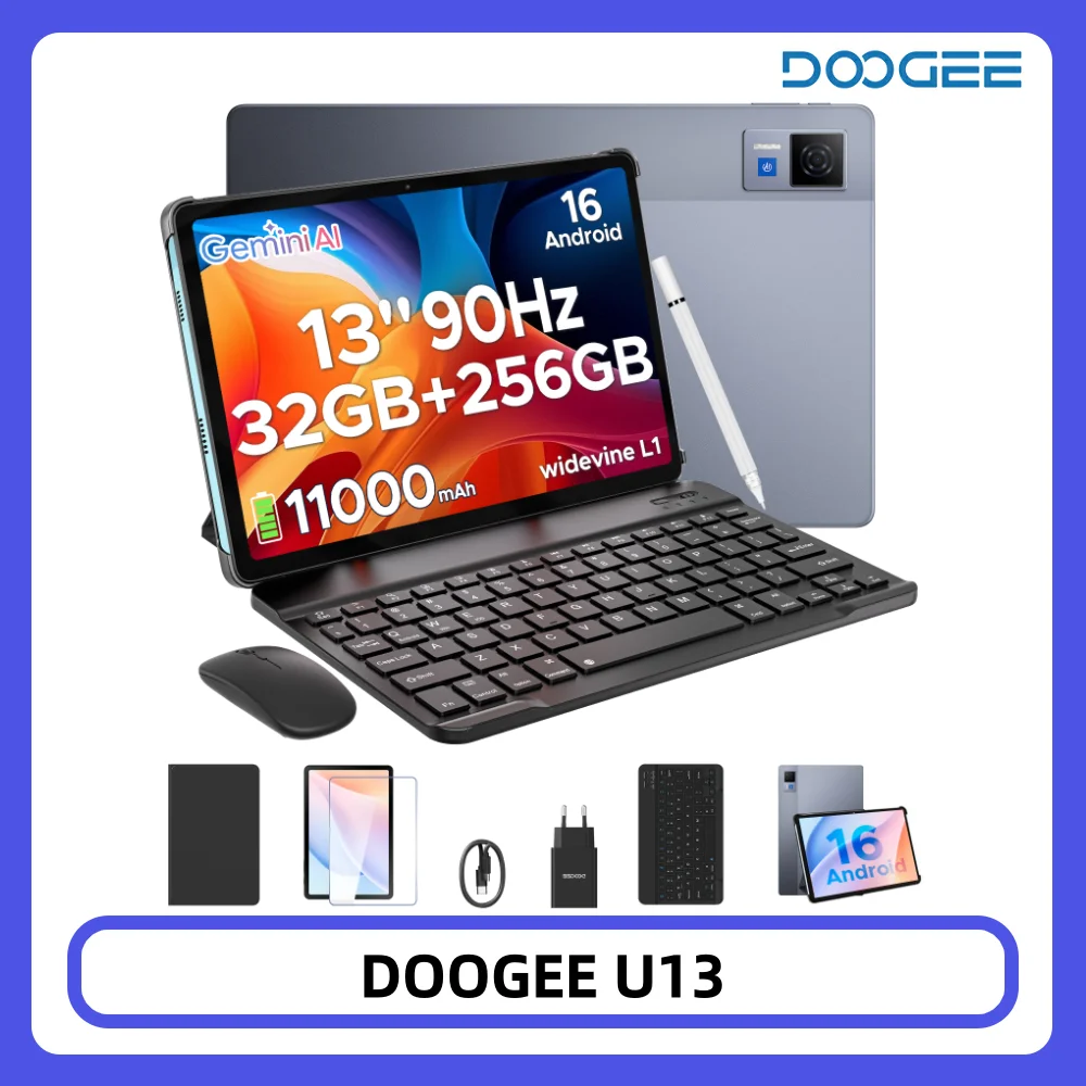 DOOGEE U13 Tablet PC Gemini AI 13'' FHD+ Ekran 32GB RAM 256GB ROM 11000mAh Duża bateria 7.5mm Ultracienki Android 16 Smart Pad