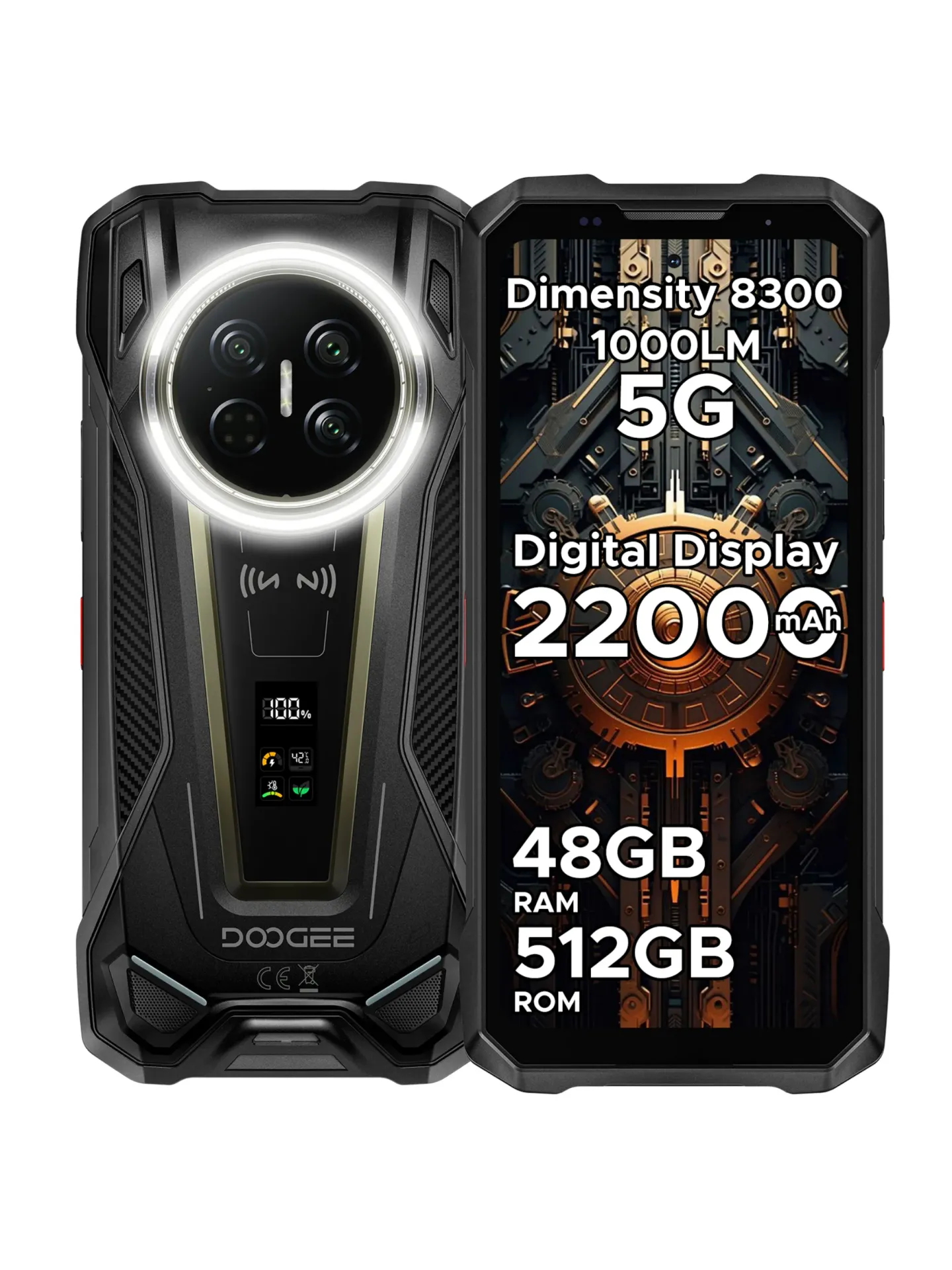 DOOGEE V Max 2 Wytrzymały Telefon 6.78” FHD+ 120Hz 22000mAh/120W 48GB+512GB Dimensity 8300 200MP+20MP Noktowizor Latarka Kempingowa Android16 Smartfon
