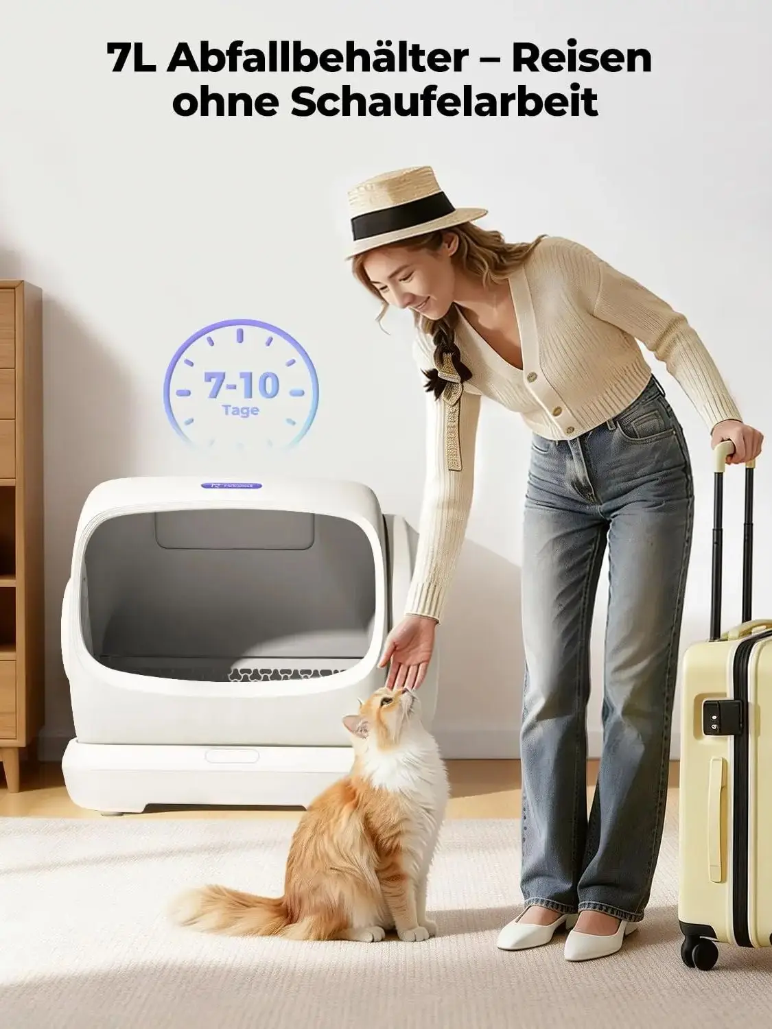 Inteligentna kuweta dla kota UBPET C42 / Bardzo duża, pojemność 106L, półotwarta, elektryczna, samooczyszczająca się kuweta dla kota, kontrola zapachów, opatentowana konstrukcja zapobiegająca White