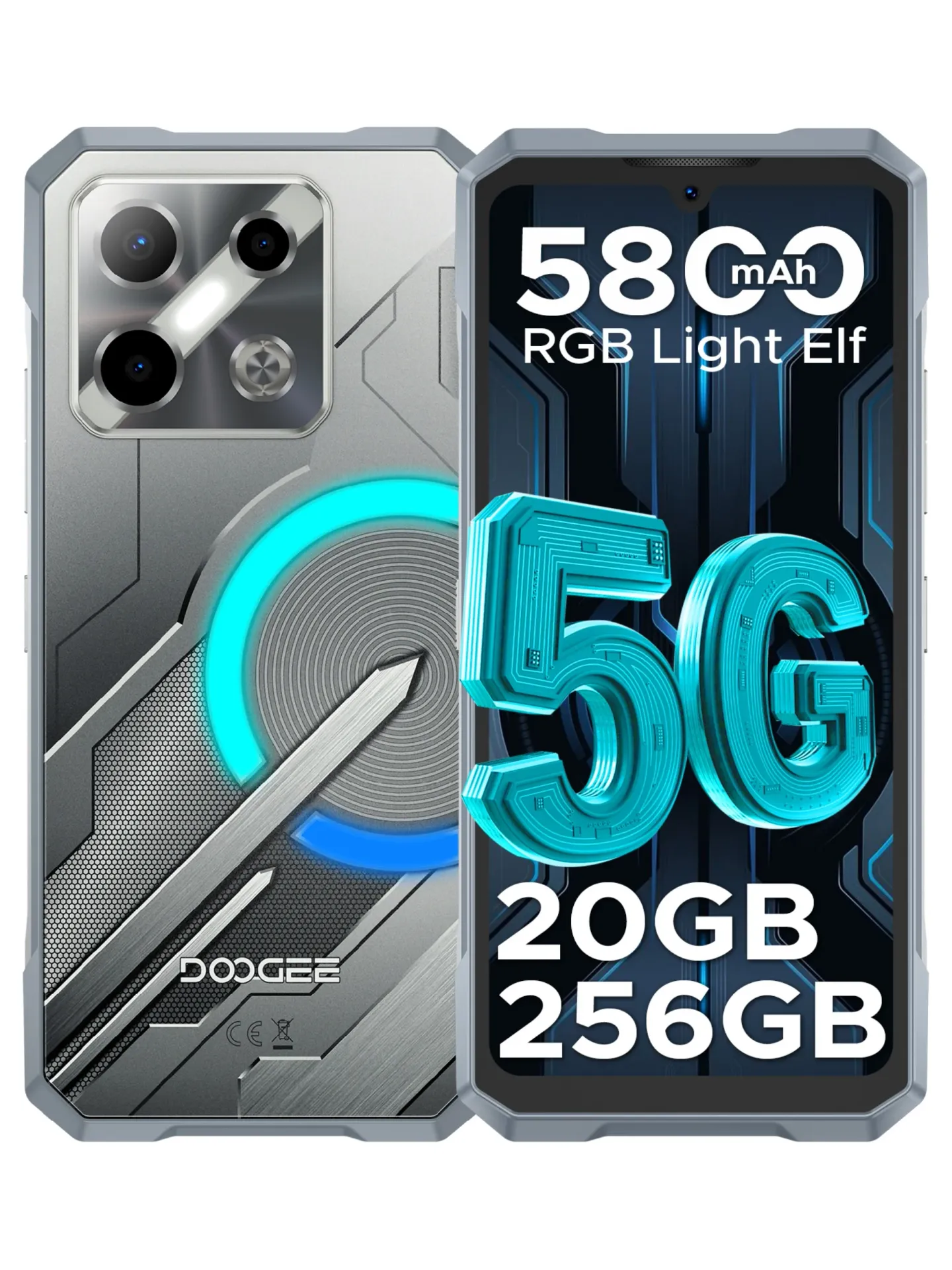 DOOGEE Blade GT Play 5G Wytrzymały Telefon 20GB(8+12) 256GB 6.72” 120Hz Efekt Światła LED Dimensity 7025 50MP Kamera AI NFC Telefon Komórkowy