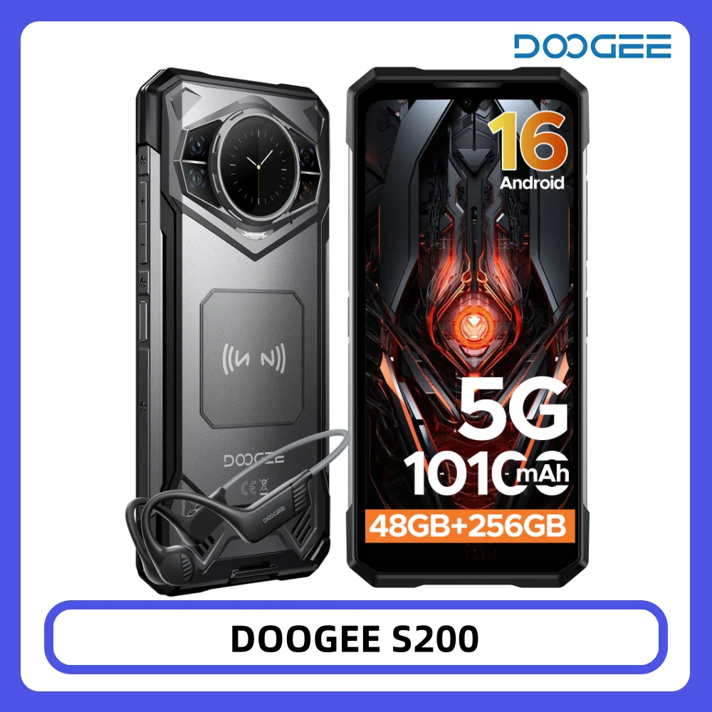 DOOGEE S200 Wytrzymały telefon komórkowy 48GB + 256GB Dimensity 7050 Ekran 6.72