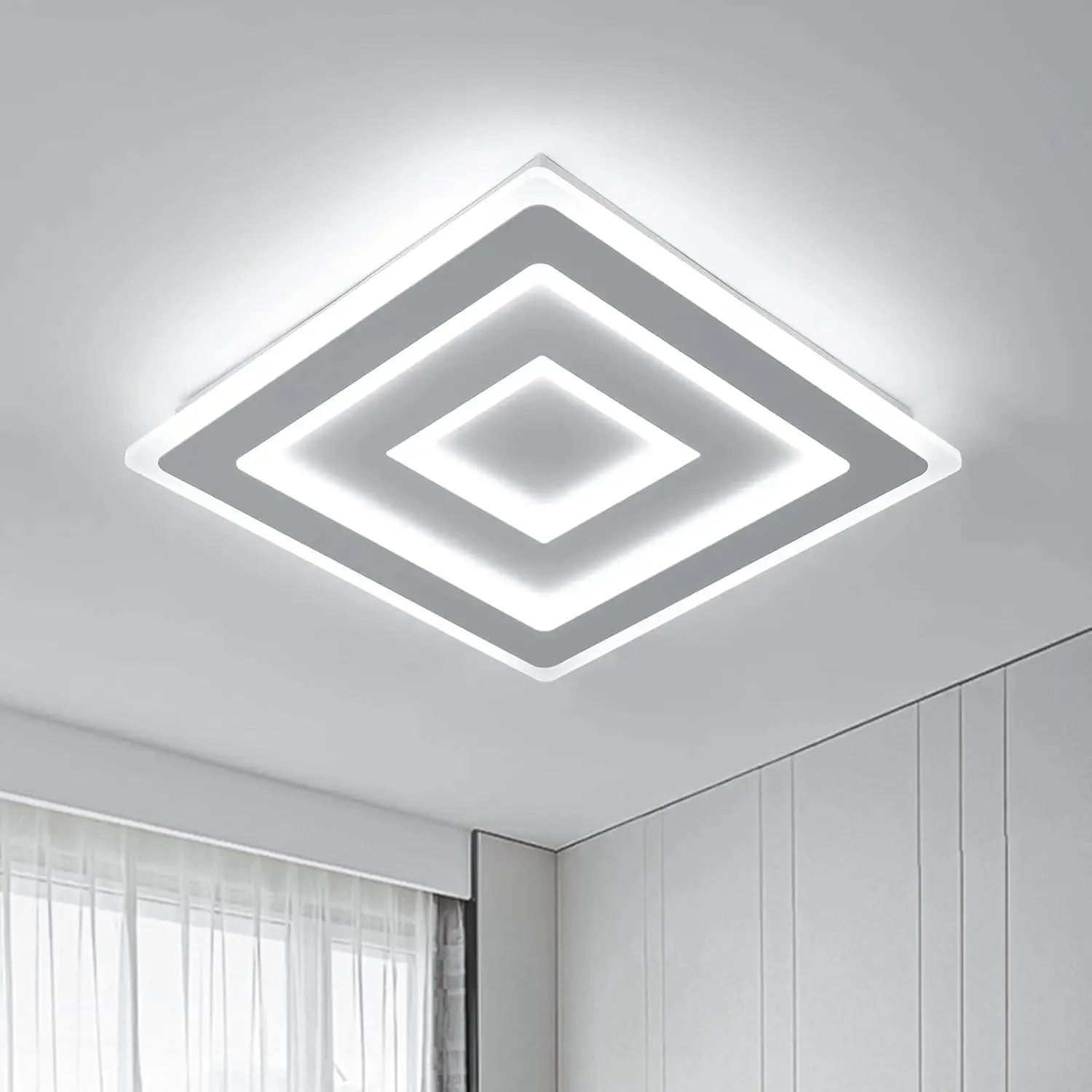 Biała nowoczesna kwadratowa lampa sufitowa LED, akrylowa lampa sufitowa LED 42W do sypialni, salonu, przedpokoju, łazienki, kuchni