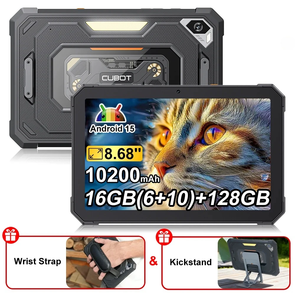 Cubot Tab KingKong Mini Android 15, 16GB (6+10) 128GB, 10200mAh, 8.68'', 90Hz, lampa kempingowa, 48MP