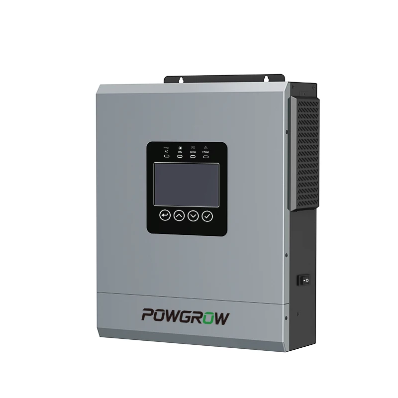 Hybrydowy inwerter solarny POWGROW 12KW 6.5KW 5KW 3.6KW z podwójnym wyjściem MPPT 220V 24V 48V, maksymalne napięcie wejściowe PV 500V, ładowarka solarna 160A z BMS