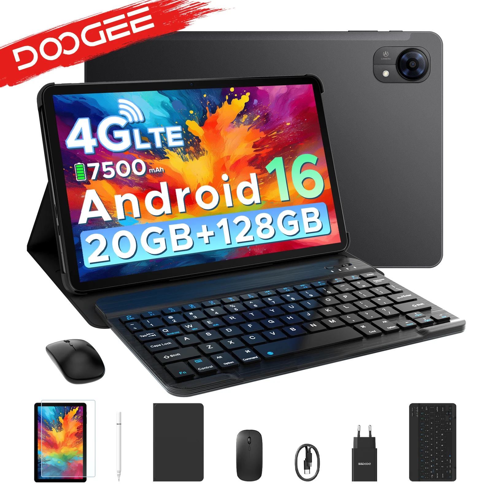 DOOGEE Tab G5 Tablet PC z Androidem 16, ekran 10,1 cala, bateria 7500mAh, 20GB RAM (3+17), 128GB ROM, obsługa Widevine L1, Tablet PC z obsługą 4G LTE