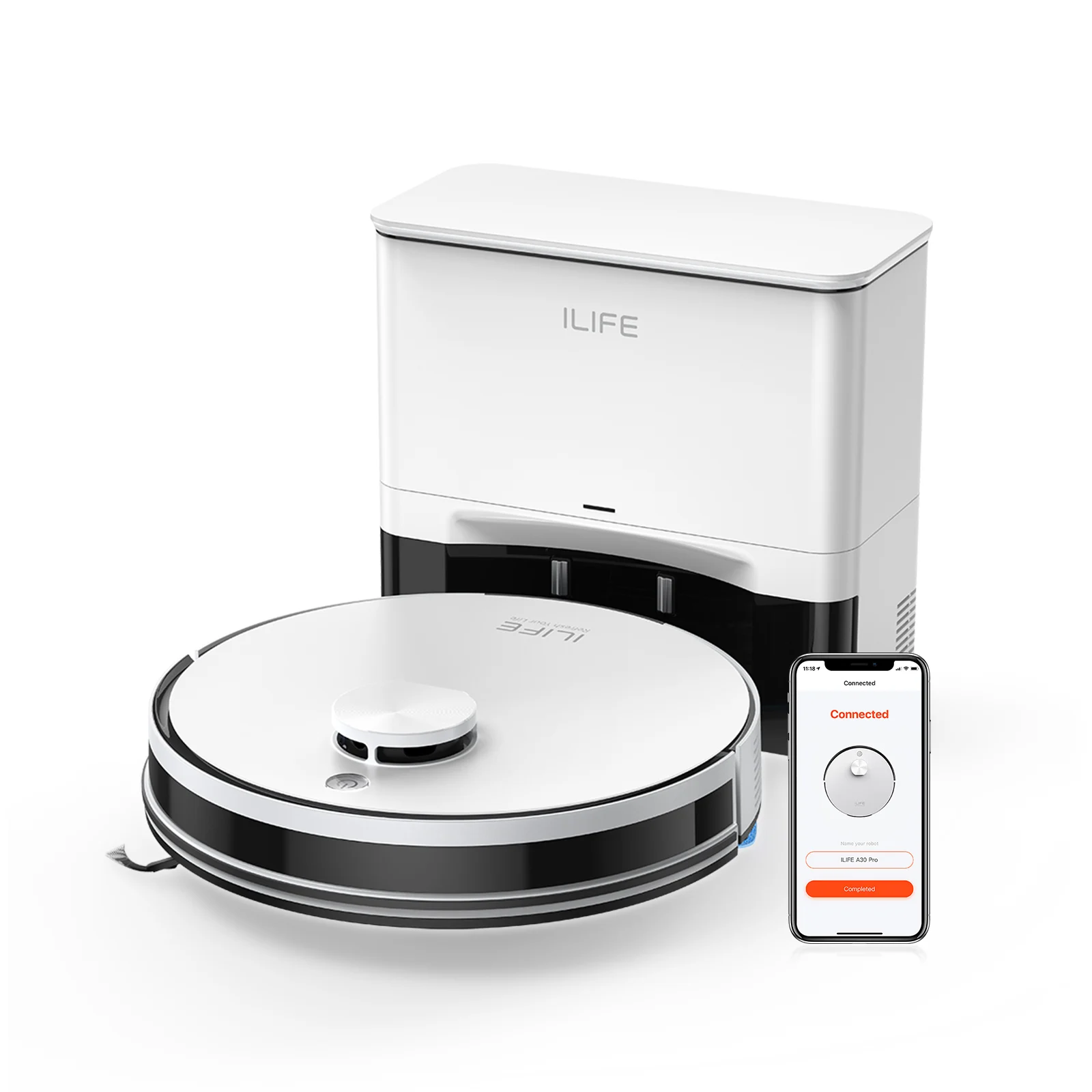 ILIFE A30 Pro Robot Odkurzacz z Automatyczną Stacją Samoczyszczącą, Mocne Ssanie 5000Pa, Nawigacja LDS, 180 Minut Pracy, Funkcja 2-w-1: Mopowanie i Zamiatające, Sterowanie przez Aplikację, Czyszczenie
