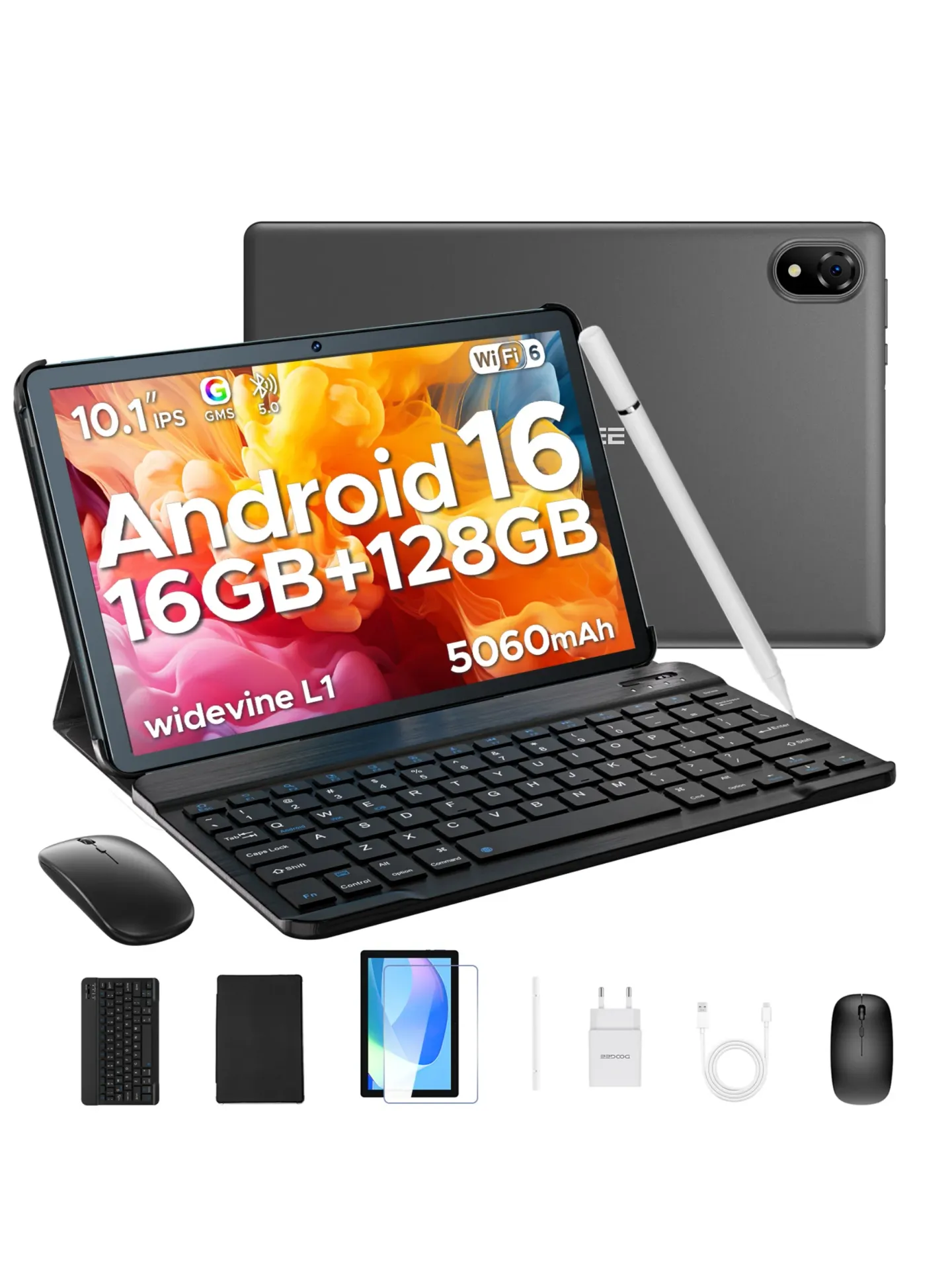 DOOGEE U10, ekran HD 10,1 cala, Android 16, 16 GB RAM, 128 GB ROM, duża bateria 5060 mAh, Widevine L1, WiFi6, 8 MP + 5 MP, Pad PC