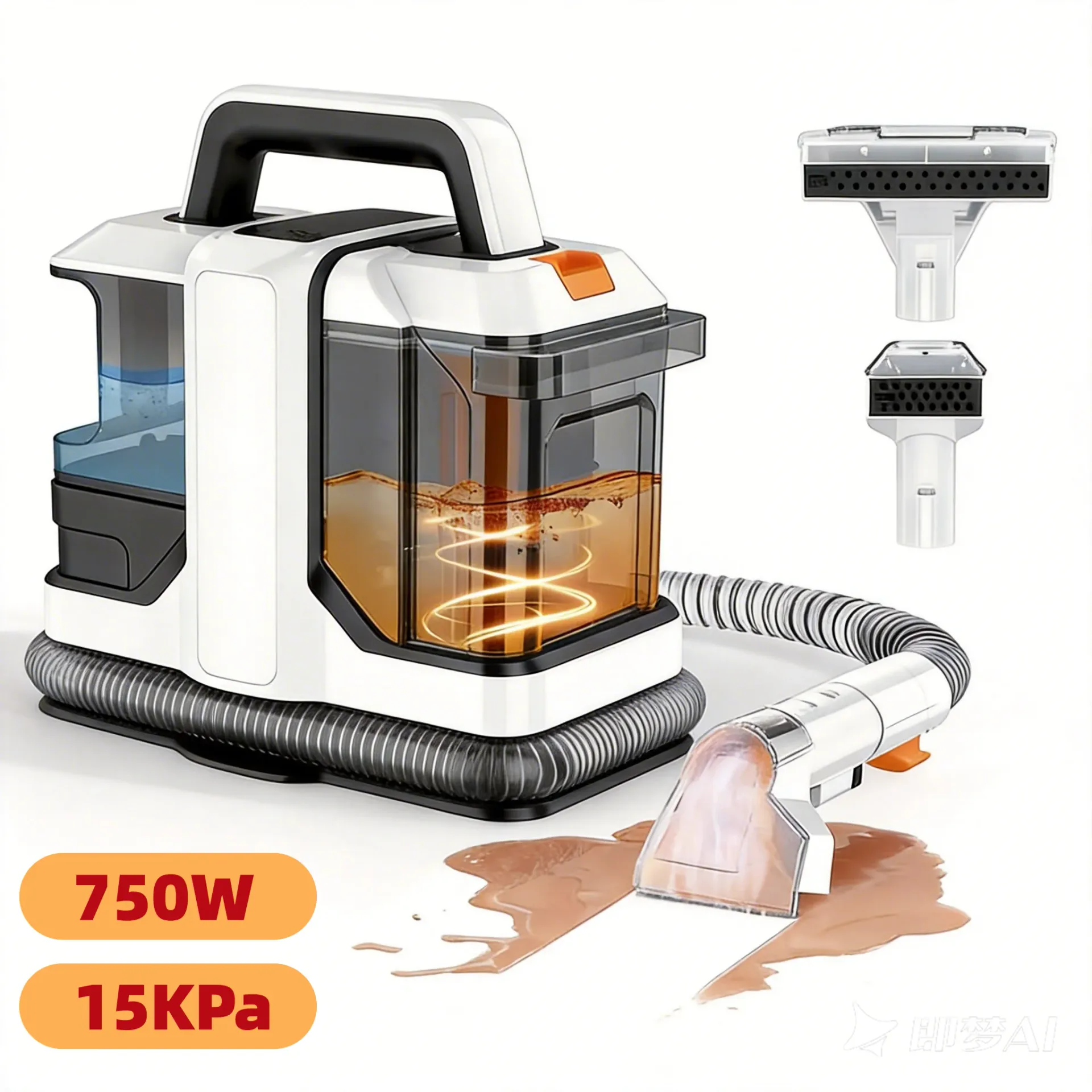 Odkurzacz punktowy 750W 15KPa do czyszczenia tapicerki, ręczny, do dywanów i tkanin, urządzenie do głębokiego czyszczenia kanap, schodów, foteli samochodowych.
