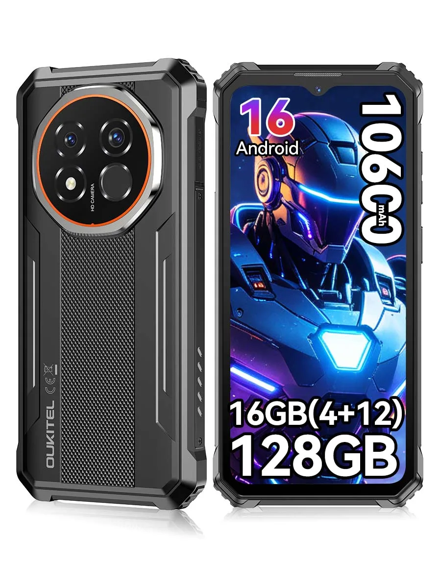 Wytrzymały smartfon OUKITEL G6, Android 16, 16 GB (4+12) + 128 GB, Unisoc T615, 4G, Aparat 64 MP, 6,52-calowy ekran 90 Hz, Android 15, bateria 10600 mAh, NFC