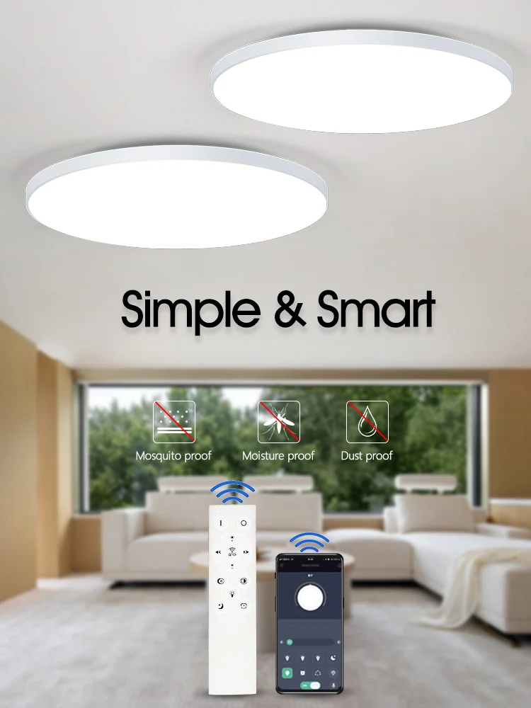 MARPOU Inteligentna Lampa Sufitowa Duży Rozmiar LED 80W Lampy Sufitowe z Pilotem APP Ściemnialna Oprawa Domowa do Salonu Łazienki