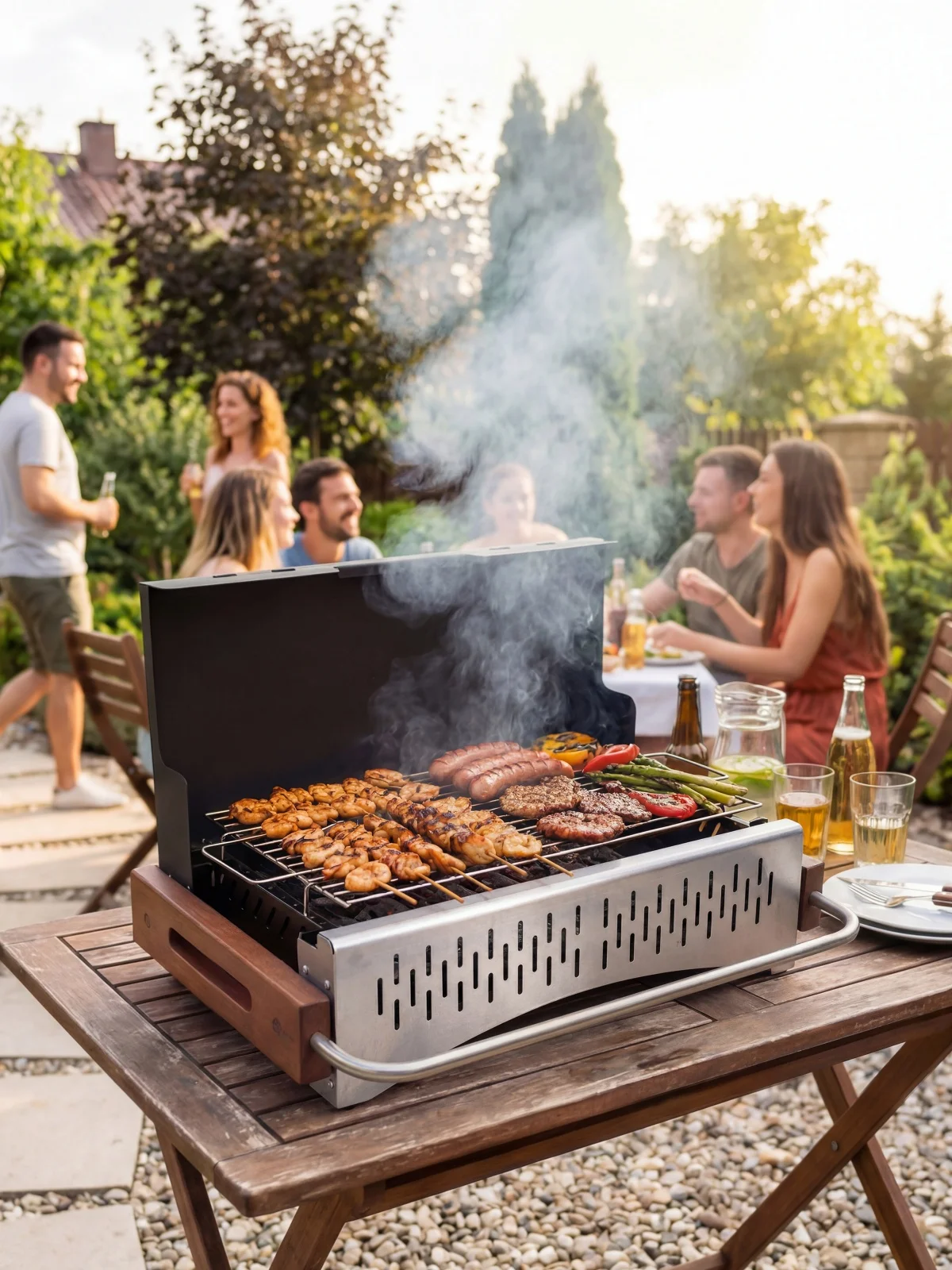 Homavo przenośny grill, 38,15 x 20,95 cm, kompaktowy grill węglowy na zewnątrz, odpowiedni na kemping, piknik i do ogrodu, dla 1-4 osób.