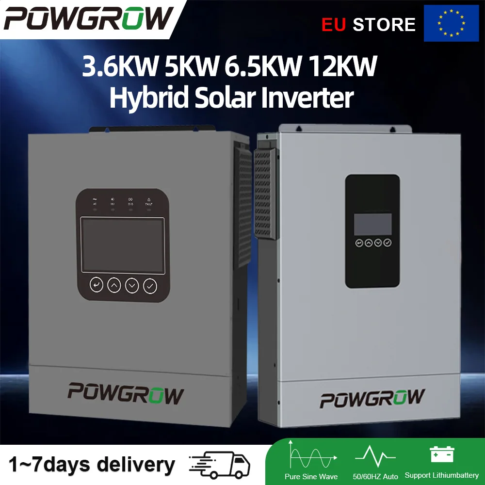 POWGROW 12KW Hybrydowy Inwerter Solarny 48VDC Czysta Sinusoida 24V 220V 160A Inwerter MPPT Kontroler Ładowania Konwerter Off Grid WIFI