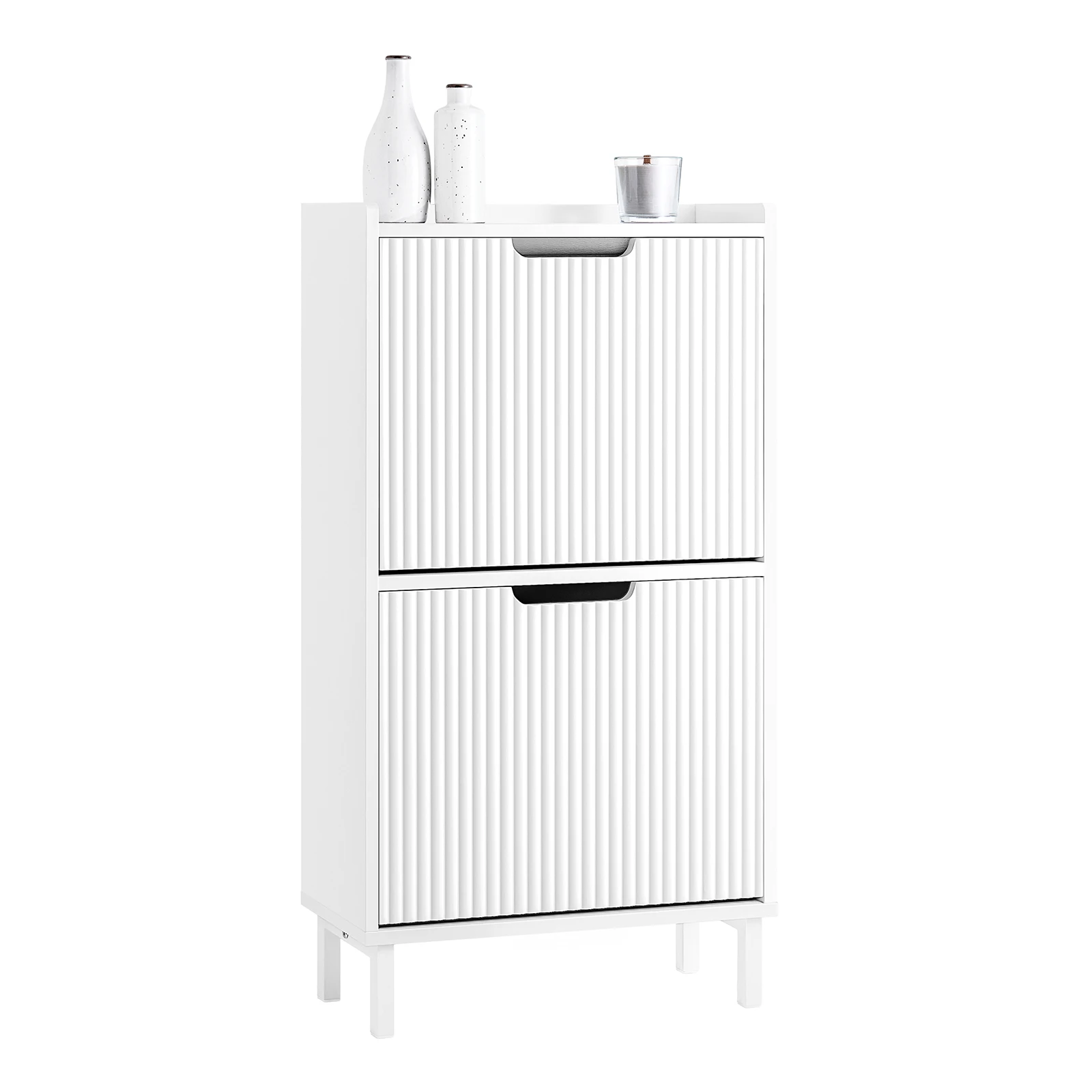 Szafka na buty SoBuy FSR177-W wąska z 2 klapkami, oszczędzająca miejsce szafka na buty do przedpokoju, biała, 50x90x19cm