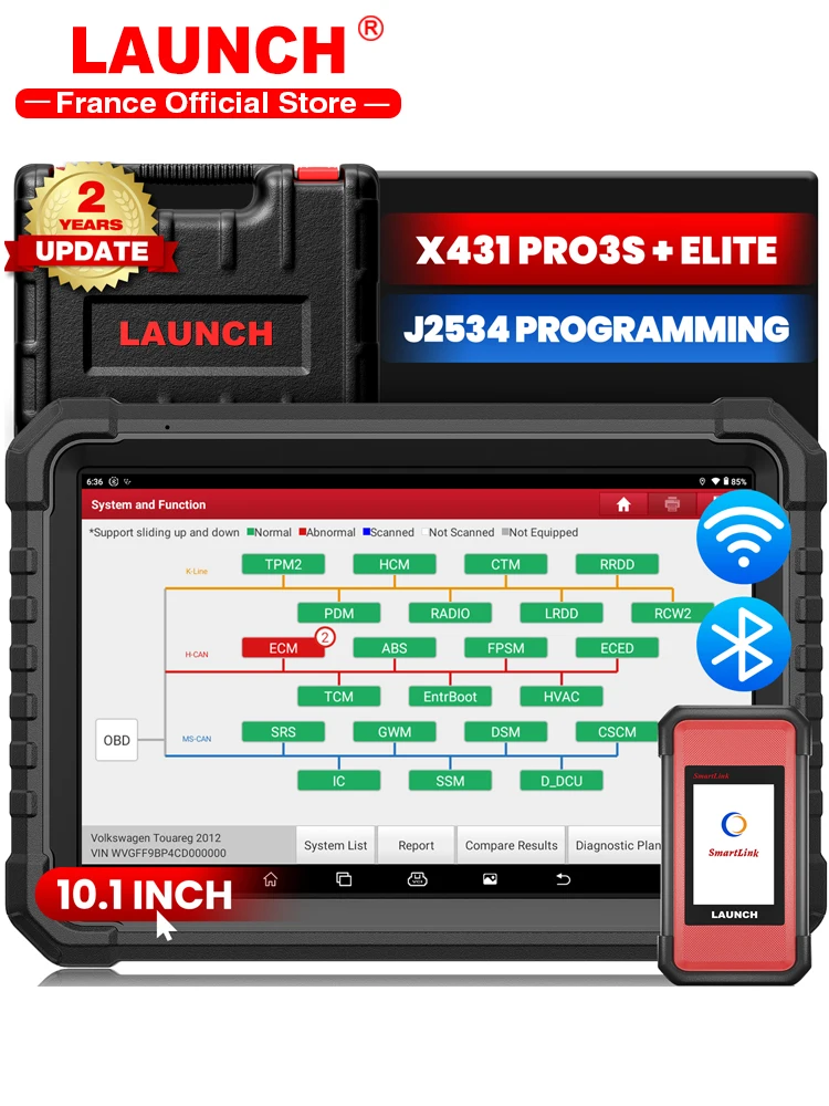 LAUNCH X431 PRO3S+ Elite Smartlink C 2.0 Dwukierunkowe narzędzia diagnostyczne Protokół J2534 Skaner do samochodów ciężarowych HD Mapa topologiczna 10,1 cala