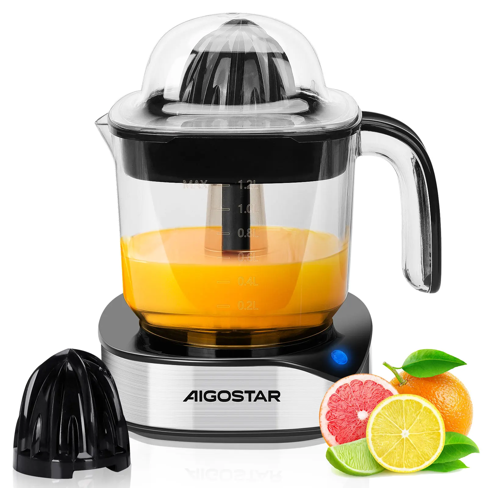 Aigostar Juicy Wyciskarka do Cytrusów Elektryczna Czarny 40W 1,2 L Wyciskacz Owoców Na Sok