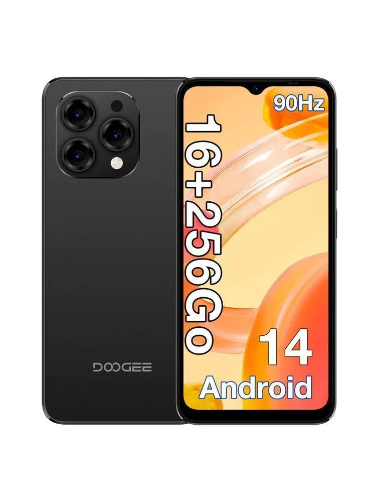 Smartfon DOOGEE N55 Pro z Androidem 14, 16 GB (6+10) RAM, 256 GB ROM, bateria 5150 mAh, ekran 6,56'' HD+ 90 Hz, aparat 13 MP, odblokowywanie twarzą, gniazdo słuchawkowe 3,5 mm