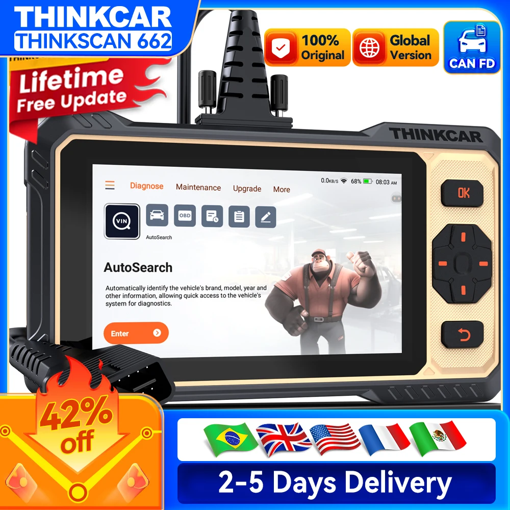 THINKCAR THINKSCAN 662 CAN FD OBD2 Narzędzie Diagnostyczne Skaner Diagnostyczny ECM/Przekładnia/ABS/SRS 12 Funkcji Resetowych Dożywotnie Bezplatne Aktualizacje