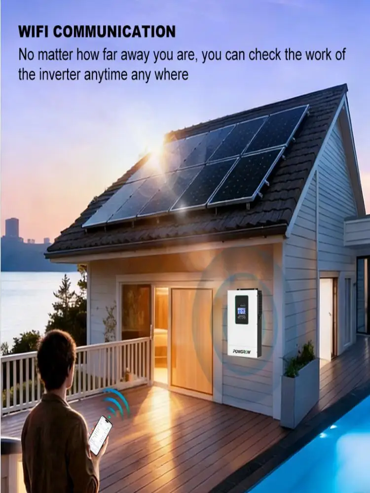 POWGROW 3.6KW 5KW 6.5KW 12KW Solarny Inwerter Hybrydowy Czysta Sinusoida 450VDC Inversor MPPT Kontroler Ładowania Off Grid Z WIFI BMS