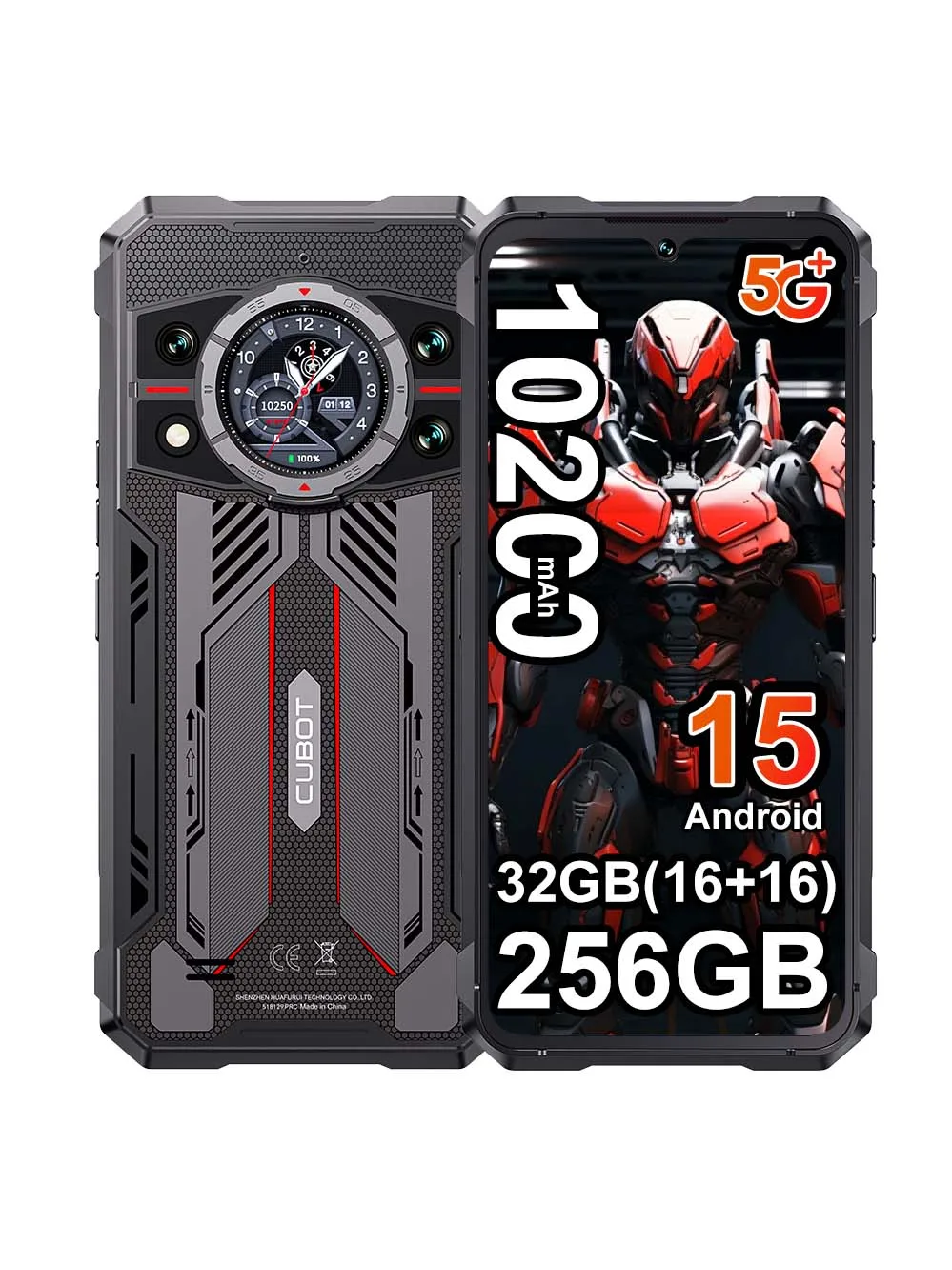 Cubot King Kong 11 Smartfon 5G 10200mAh 33W 32GB(16+16)+256GB 108MP+32MP+24MP+8MP 6.72'' FHD+ IPS Telefon komórkowy NFC/GPS Android 15 czarny
