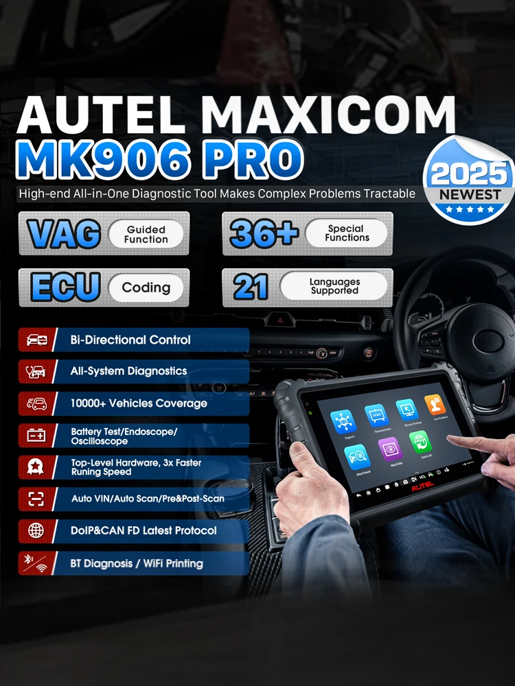 Autel MaxiCOM MK906Pro 2025 Najnowsze narzędzie diagnostyczne z zaawansowanym kodowaniem ECU, testem aktywnym, 36+ usługami DoIP i CAN FD PK MS906 Pro