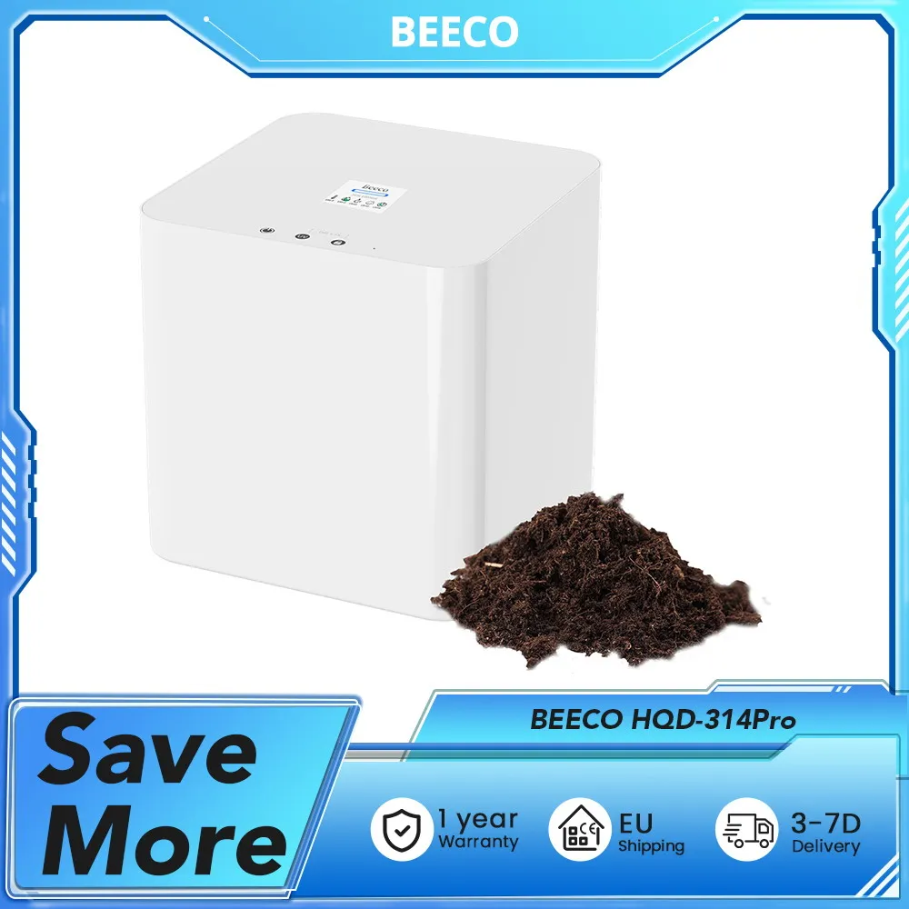 Komposter kuchenny BEECO HQD-314Pro o pojemności 3,3 l, przekształcający odpady w naturalne nawozy, wbudowana lampa UVC, blokada dziecięca, ekran LCD