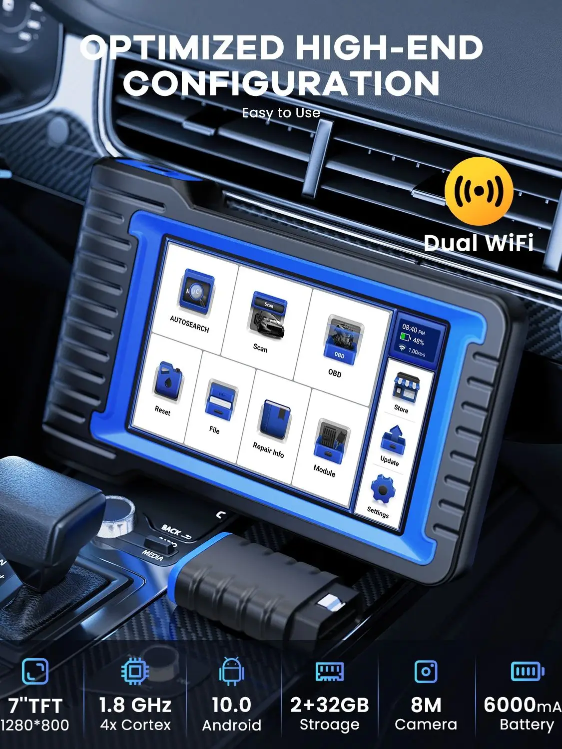 OBCAR VO7S/VO7 OBD2 сканер полной диагностики системы 28, диагностический инструмент сброса, кодирование ЭБУ, активный тест/двунаправленный, бесплатно для всех автомобилей